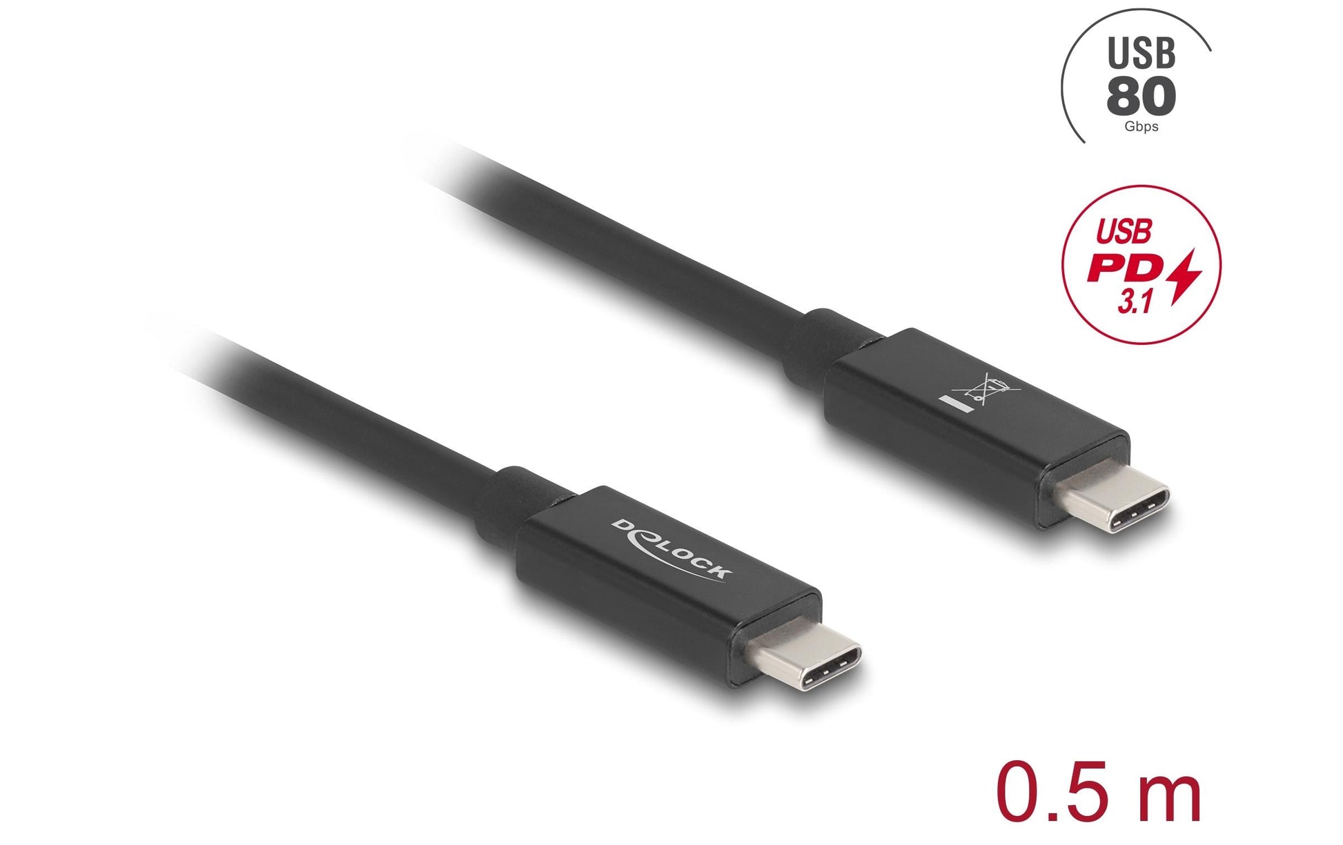 DeLOCK USB-C auf USB-C Kabel – Thunderbolt 4 40 Gbit/s – 0,5 m – PD 240 W – 16K/60 – TPE-Mantel, E-Marker