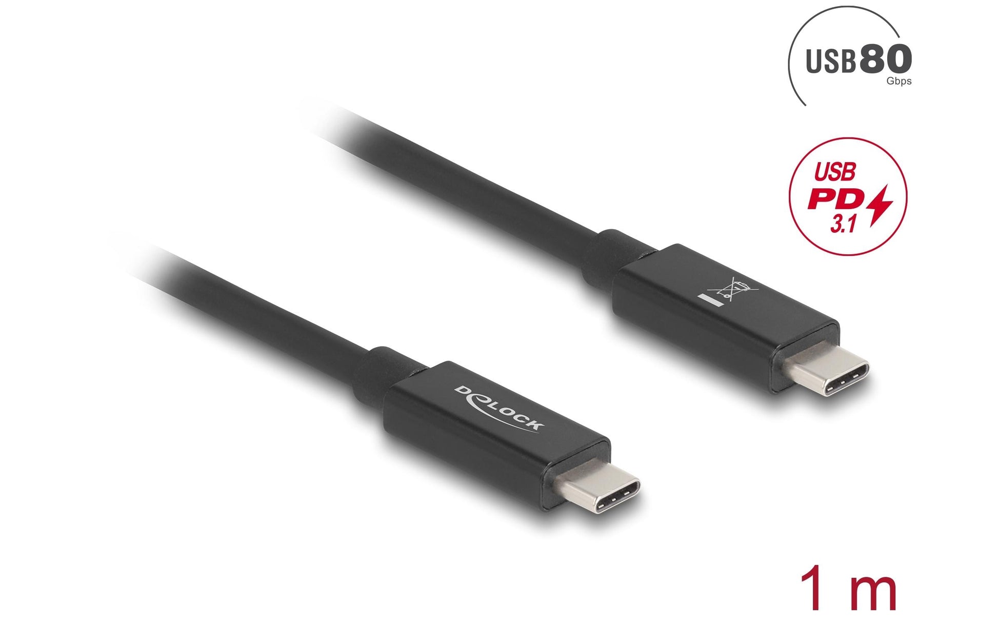 DeLOCK Thunderbolt 4 (USB-C) Kabel – 40 Gbit/s – 1 m – PD 240 W – 16K/60 – TPE-Mantel, E-Marker – Schwarz