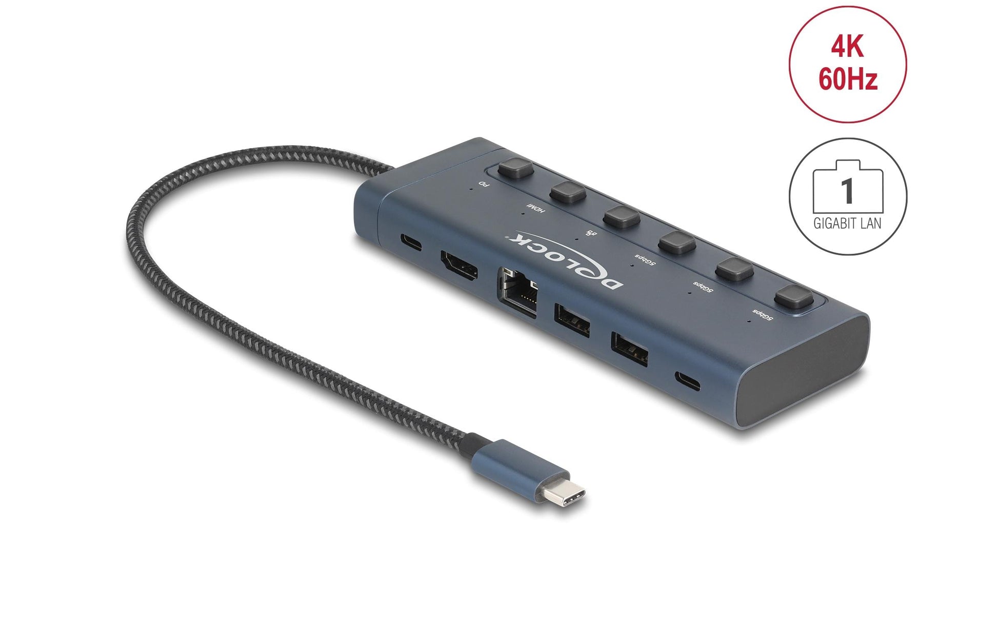 DeLOCK 92000 Dockingstation – USB-C, 1× HDMI, 2× USB-A, 90 W PD, GbE, für Windows/Mac/Linux