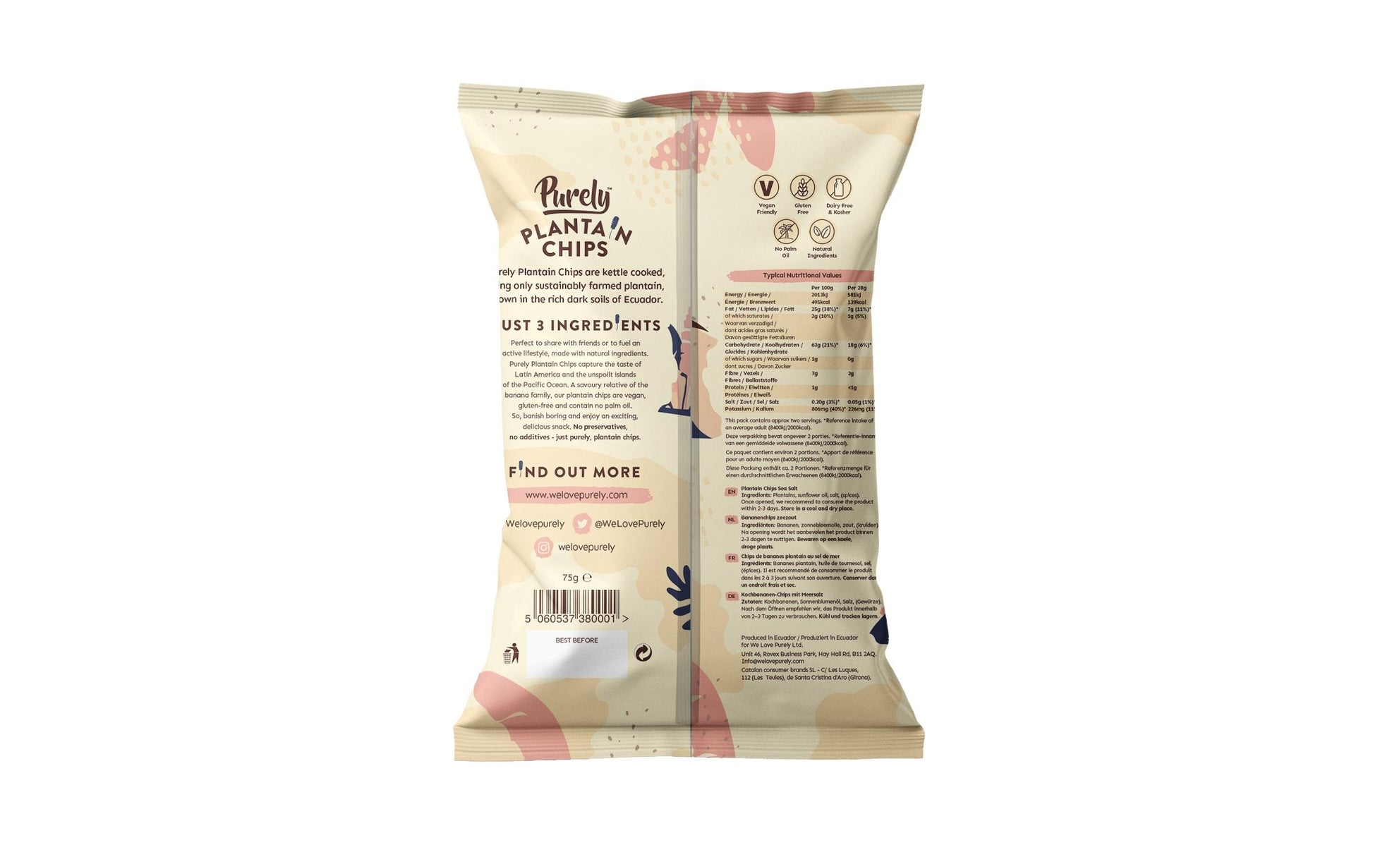 Purley Kochbananenchips – Meersalz, Vegan – 75 g