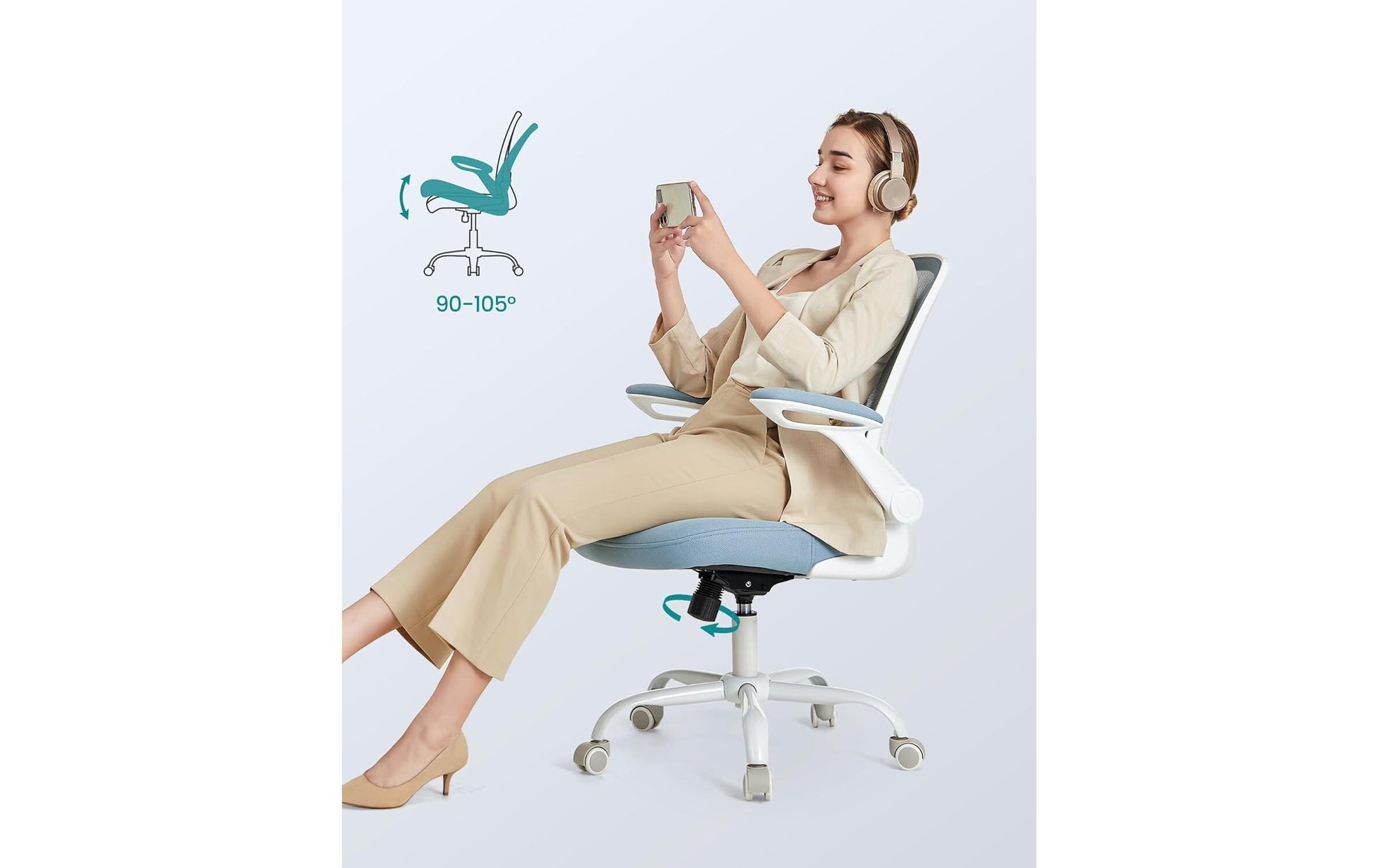 Songmics OBN037Q01 Bürostuhl – Netzrücken – Hellblau, mit Armlehnen, Sitzhöhe 46–54 cm, bis 120 kg