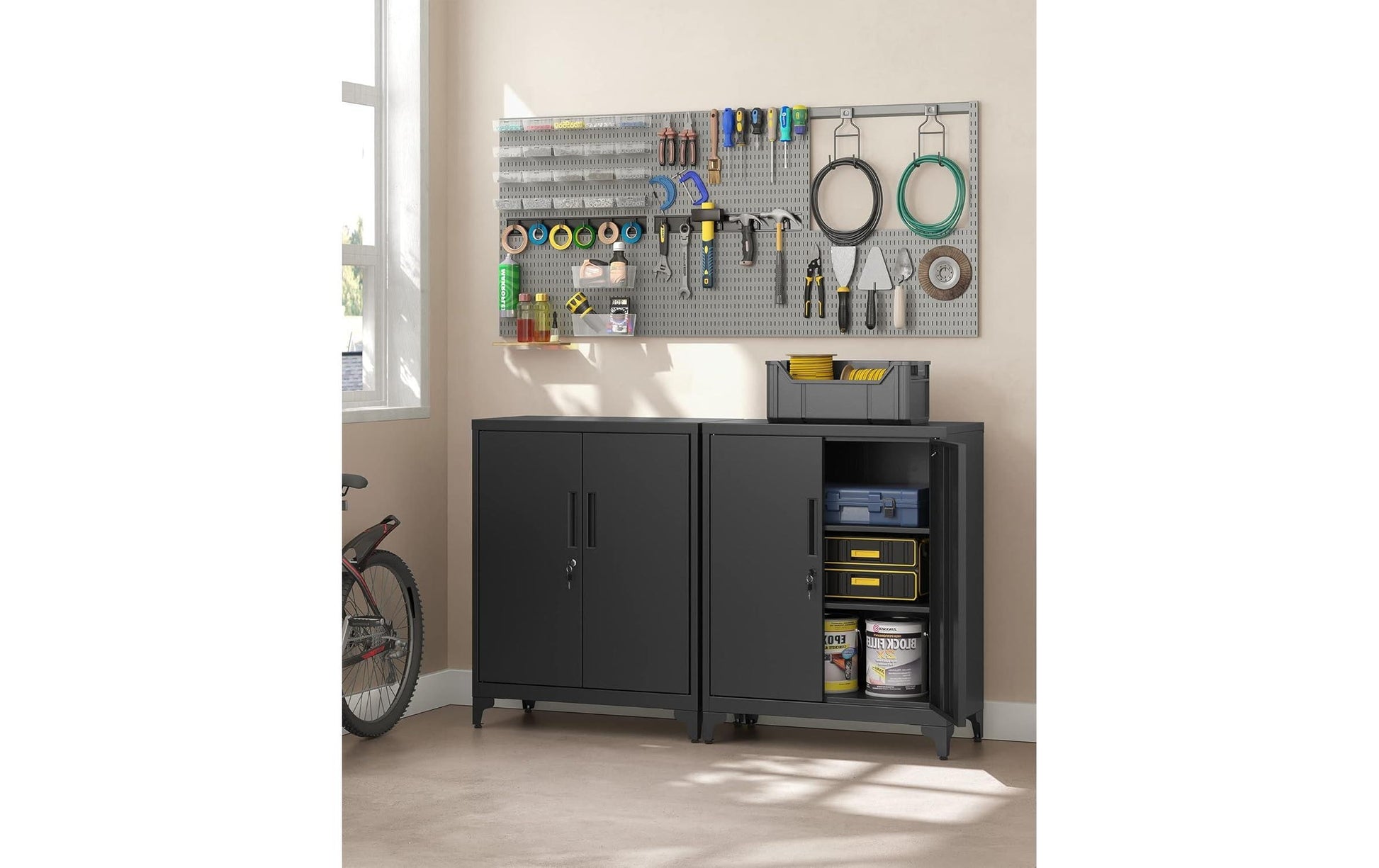 Songmics OMC013B01 – Aktenschrank, 2 Tablare, abschliessbar, Stahl, 800 × 400 × 900 mm, Schwarz
