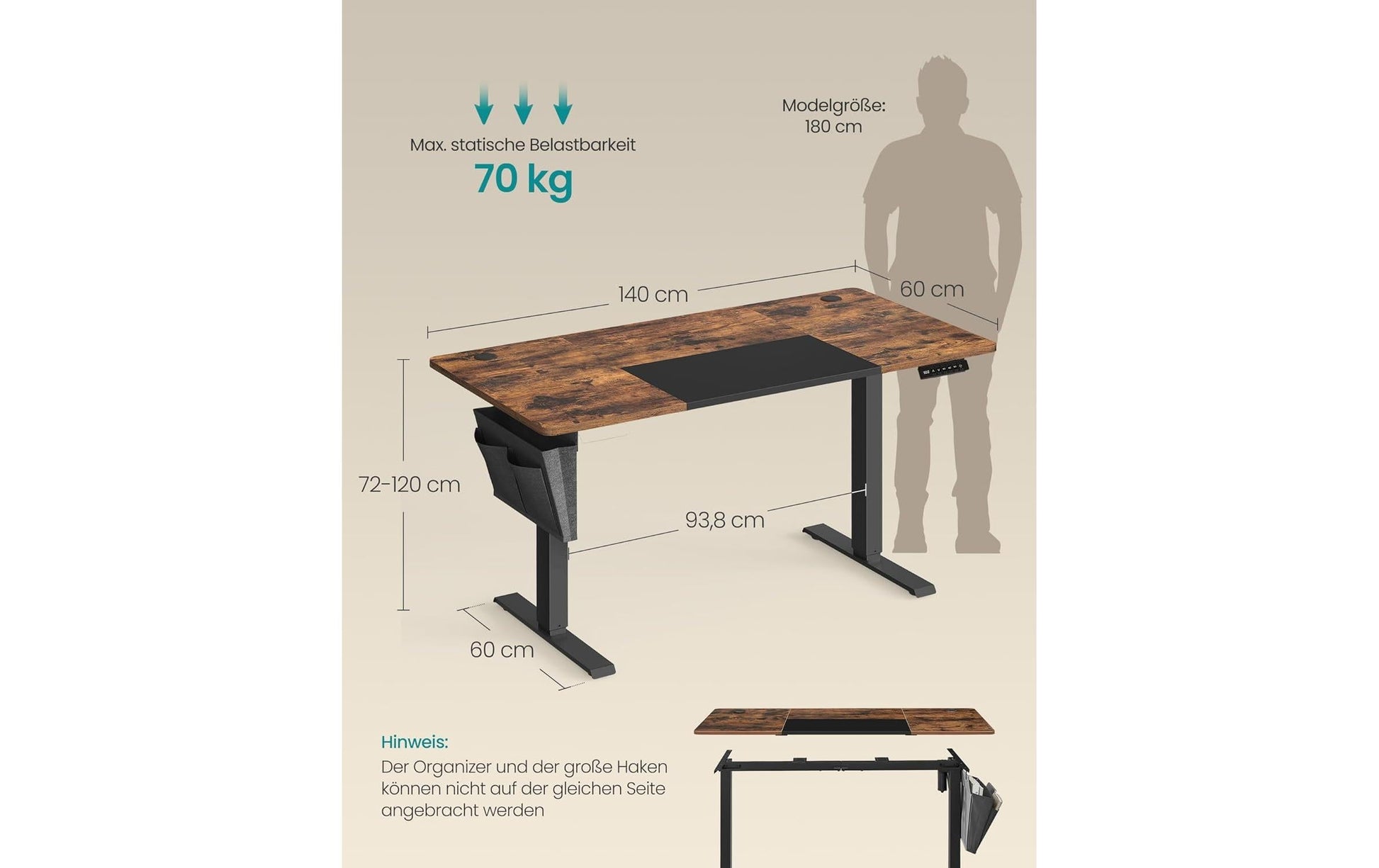 Songmics Stehtisch – 140 × 60 × 120 cm – Braun