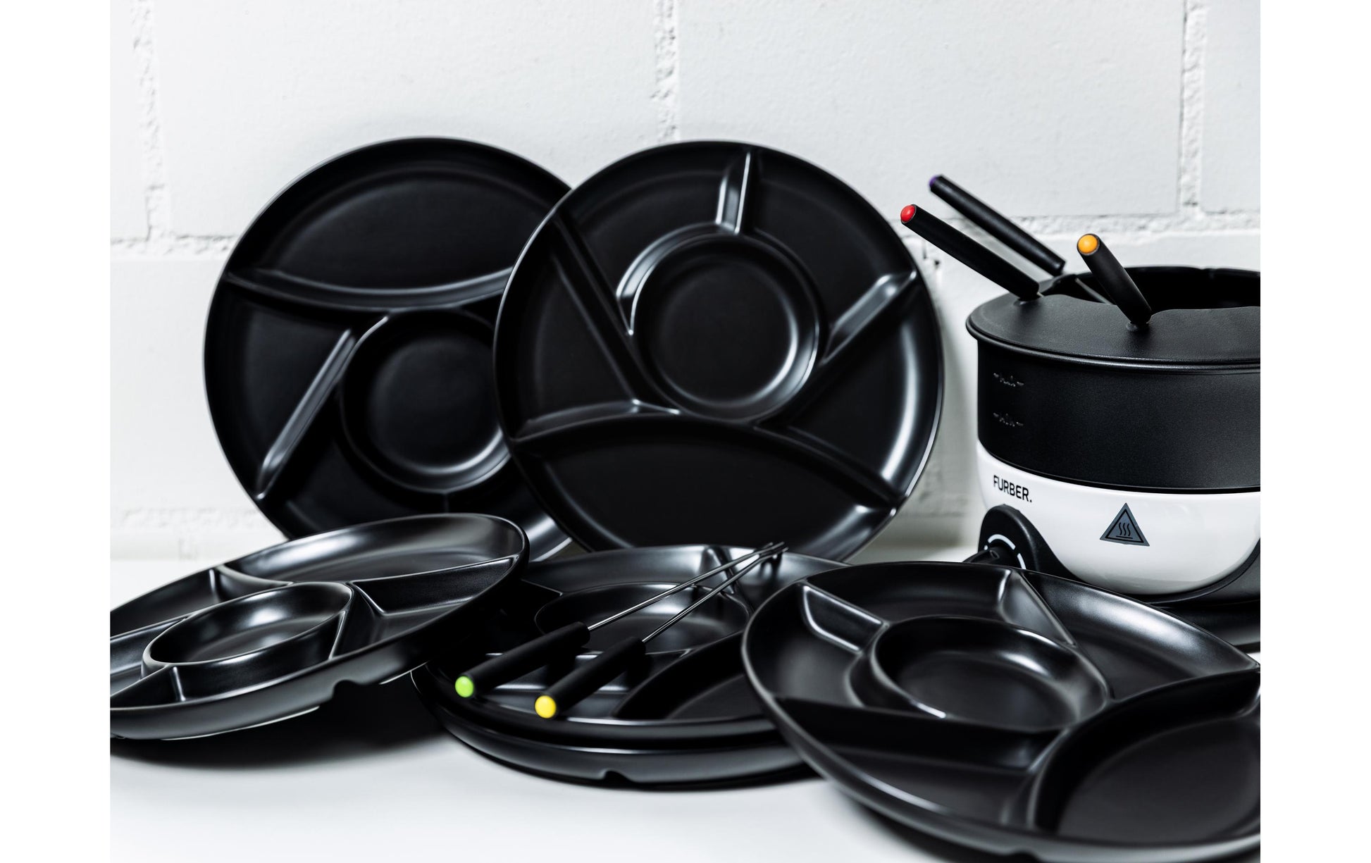 Cocon Fondueteller – 6er Set, Ø 22,5 cm, Porzellan, Schwarz, spülmaschinenfest