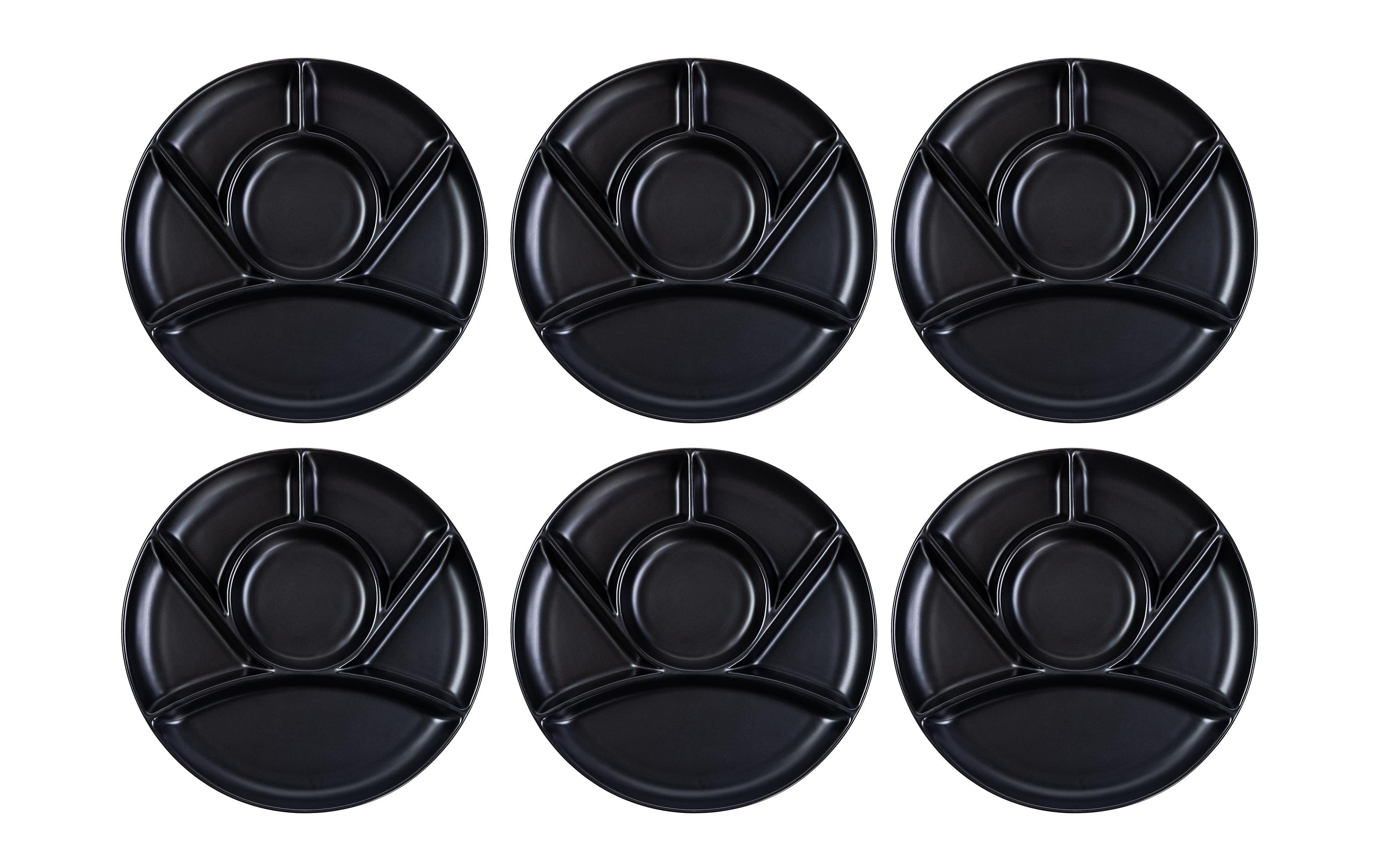 Cocon Fondueteller – 6er Set, Ø 22,5 cm, Porzellan, Schwarz, spülmaschinenfest