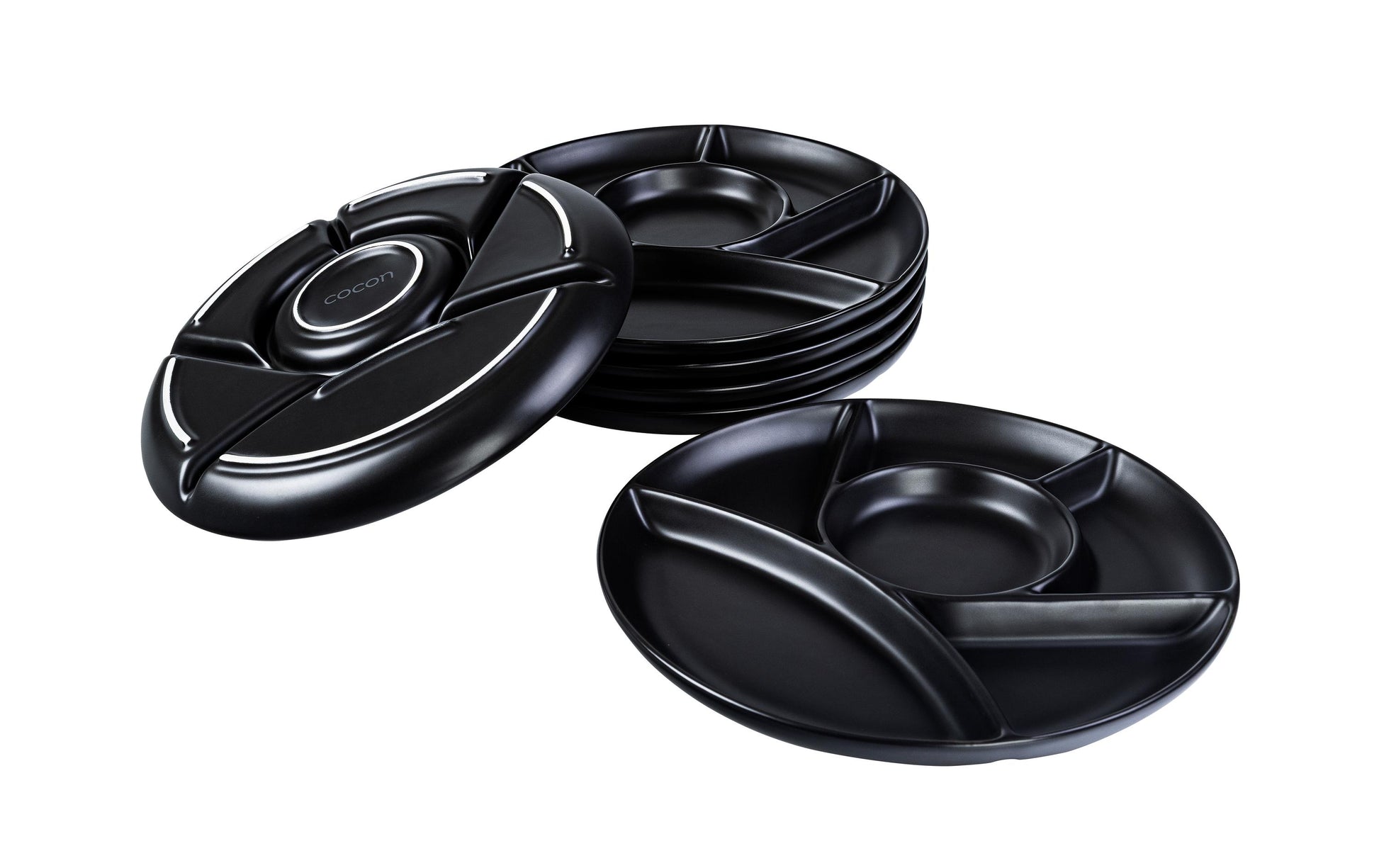 Cocon Fondueteller – 6er Set, Ø 22,5 cm, Porzellan, Schwarz, spülmaschinenfest