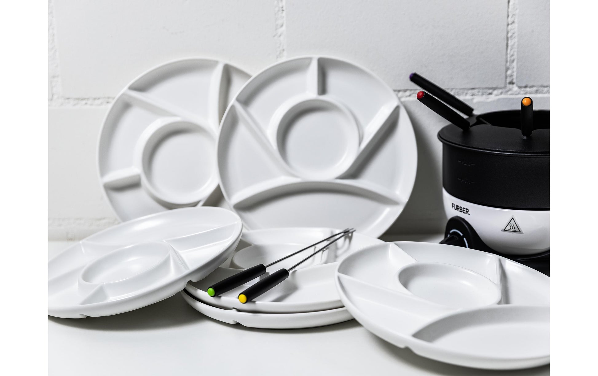 Cocon Fondueteller – 6er Set, Ø 22,5 cm, Porzellan, Weiss matt, spülmaschinenfest