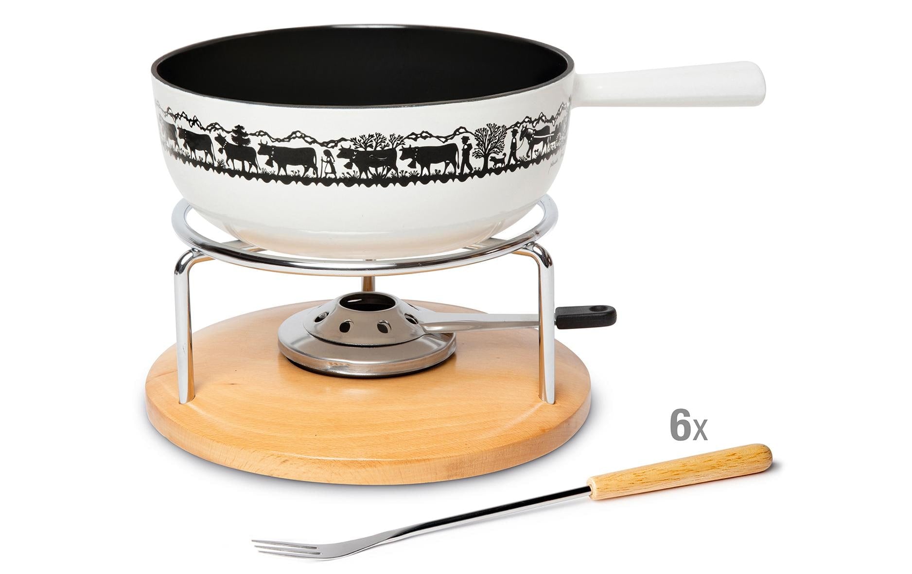 Stöckli Käsefondue-Set Sätnis 22 cm, 8-teilig, für 6 Personen – mit Pastenbrenner, Metall, für Induktion, braun