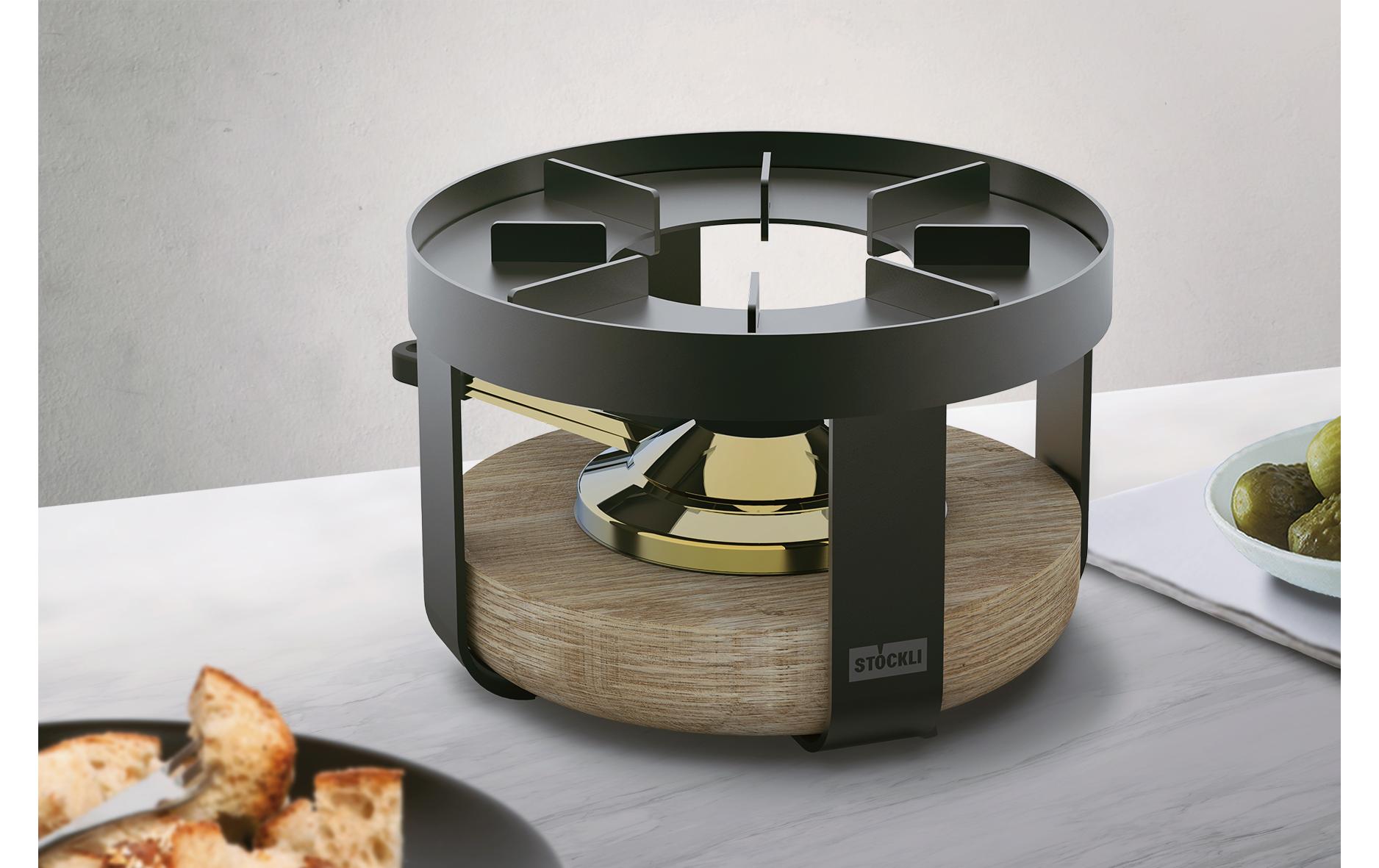 Stöckli Fondue-Set Pilatus Wood – Ø 18,4 cm, Pastenbrenner – Schwarz/Braun