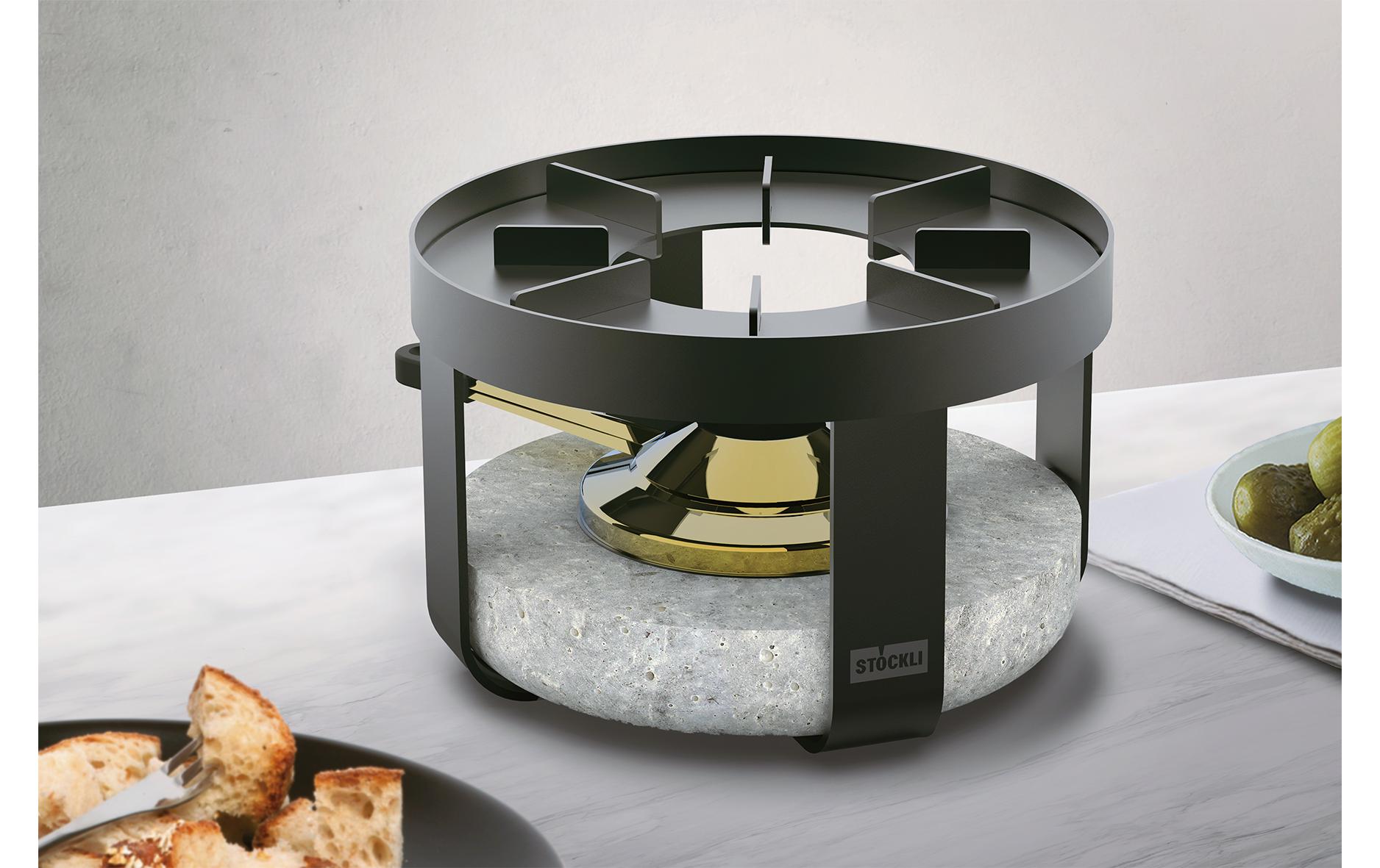 Stöckli Fondue-Set Pilatus Stone – Edelstahl – Ø 18,4 cm – Pastenbrenner