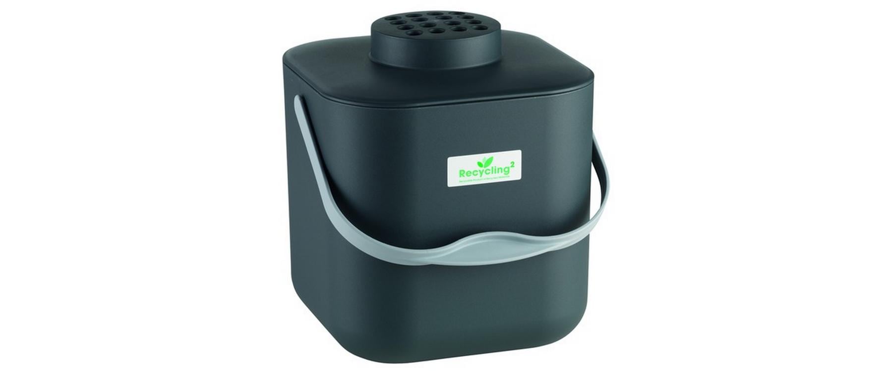 Stöckli Komposteimer POT – 5 l – Recycling-Kunststoff, rund – schwarz – mit Filter