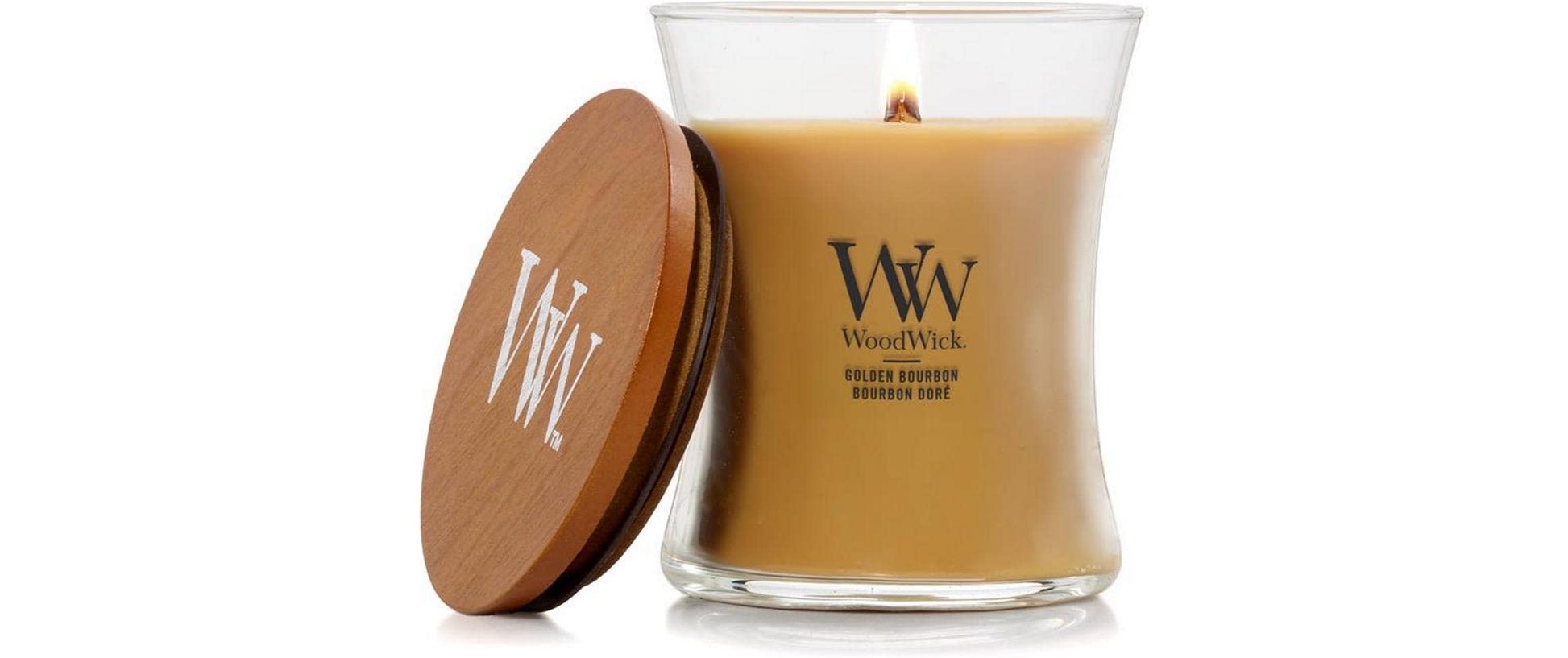 WoodWick Duftkerze Golden Bourbon, sortiert, Sojawachs, Ø 10 cm, 11 cm, 1 Stück