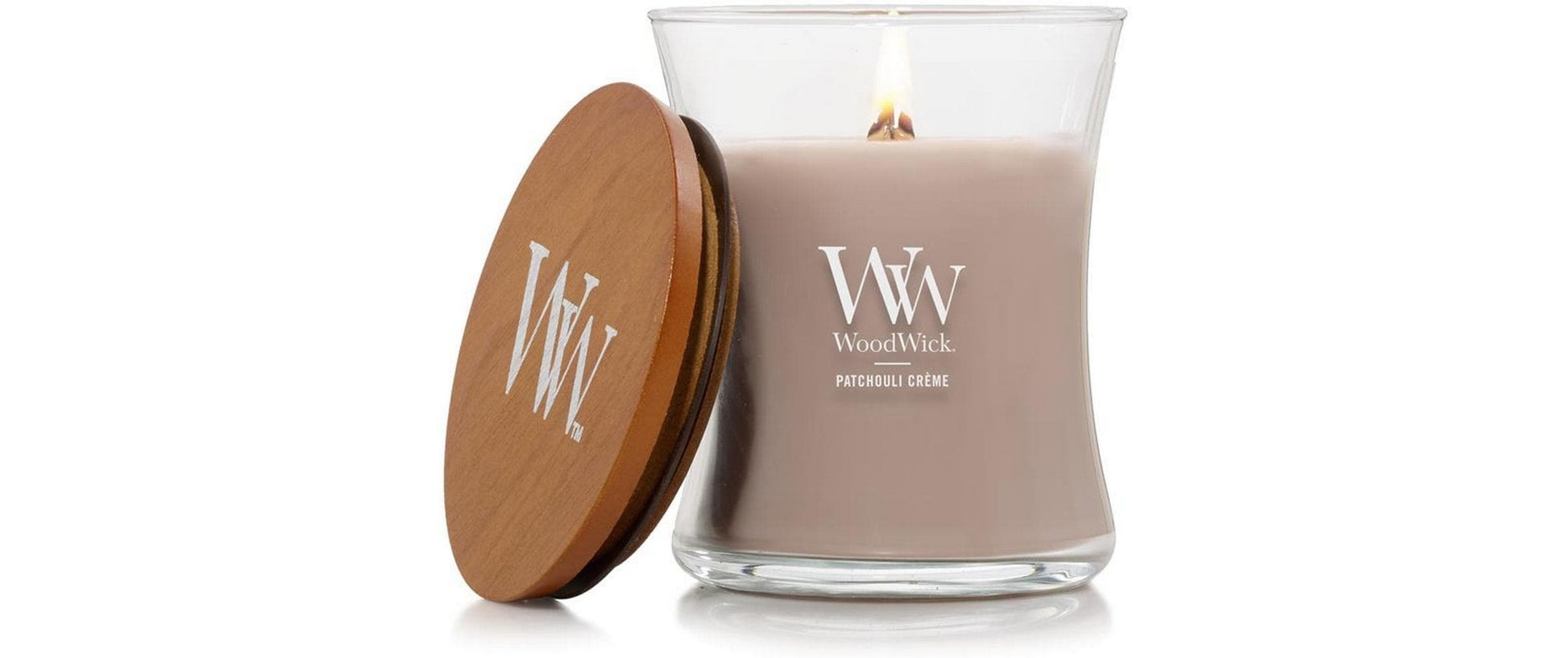 WoodWick Duftkerze Patchouli Creme, Sojawachs, sortiert, Ø 10 cm, 11 cm, parfümiert, 1 Stück