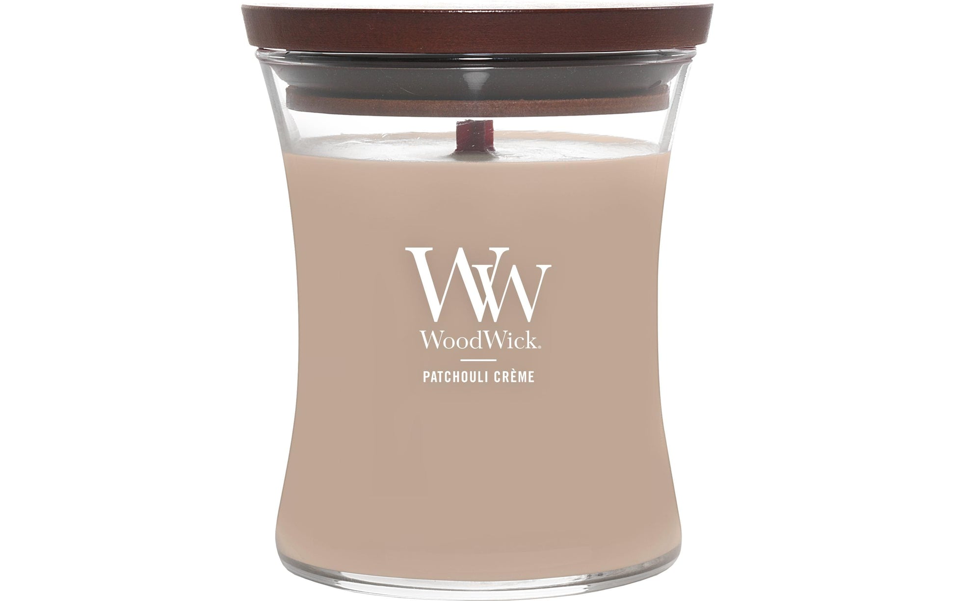 WoodWick Duftkerze Patchouli Creme, Sojawachs, sortiert, Ø 10 cm, 11 cm, parfümiert, 1 Stück