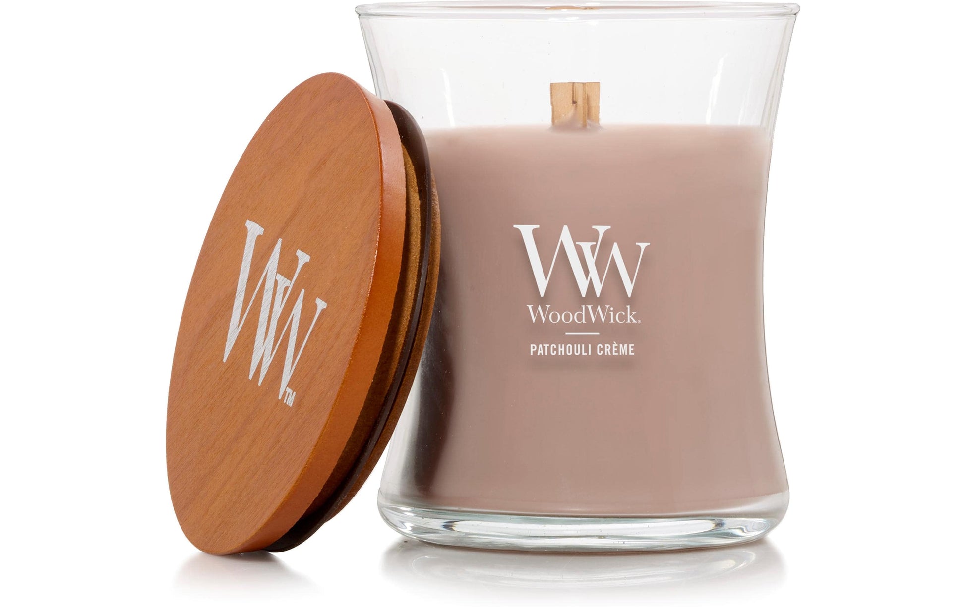 WoodWick Duftkerze Patchouli Creme, Sojawachs, sortiert, Ø 10 cm, 11 cm, parfümiert, 1 Stück