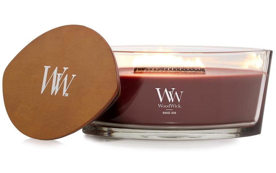 WoodWick Duftkerze Rouge Oud, Sojawachs, Zimt, Ø 12 cm, 9 cm hoch