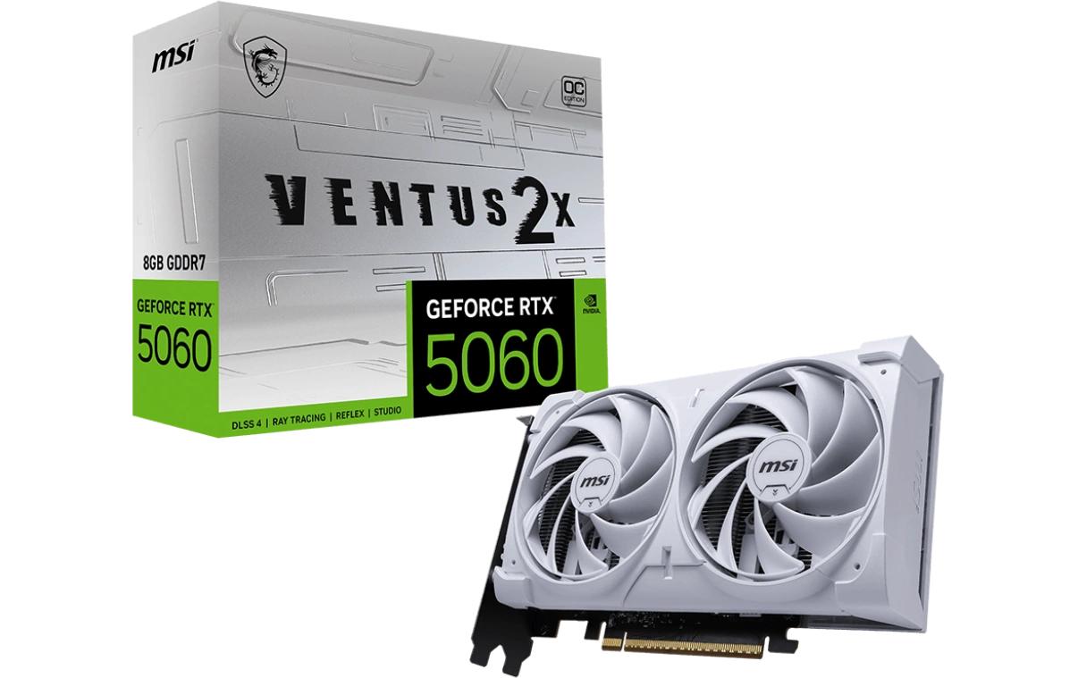 MSI GeForce RTX 5060 8G VENTUS 2X OC WEISS – PCIe Grafikkarte – 3×DP, 1×HDMI, PCIe 5.0, 8 GB GDDR7, 145 W
