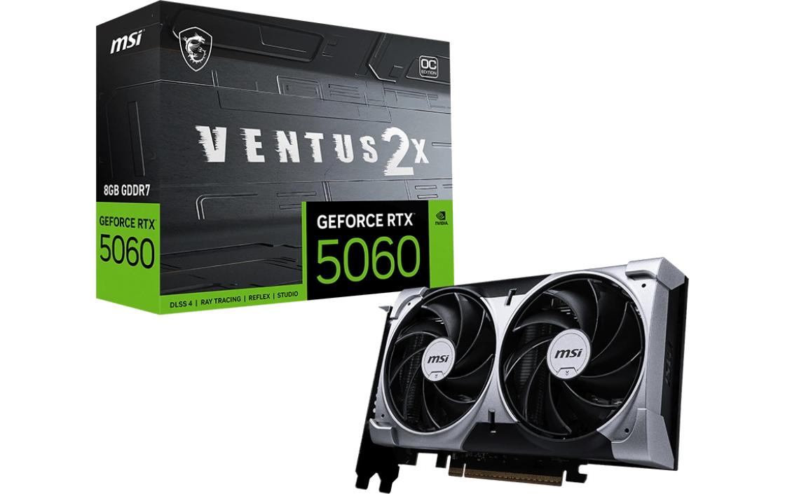 MSI GeForce RTX 5060 VENTUS 2X OC – PCIe Grafikkarte – 8 GB GDDR7, 3×DP, 1×HDMI, PCIe 5.0, 145 W