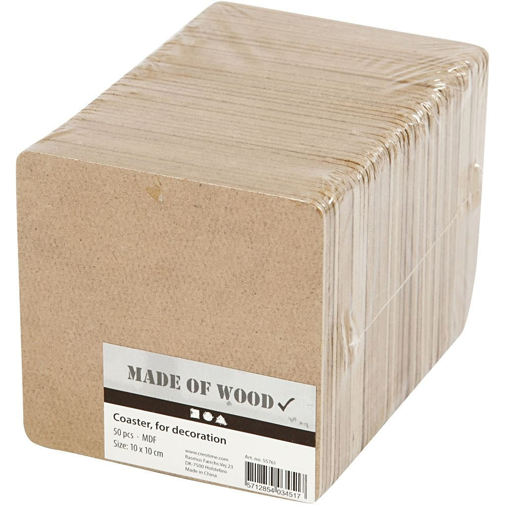 Creativ Company Untersetzer – 50er Set, 10,0 × 10,0 × 0,3 cm, Holz (MDF), Braun