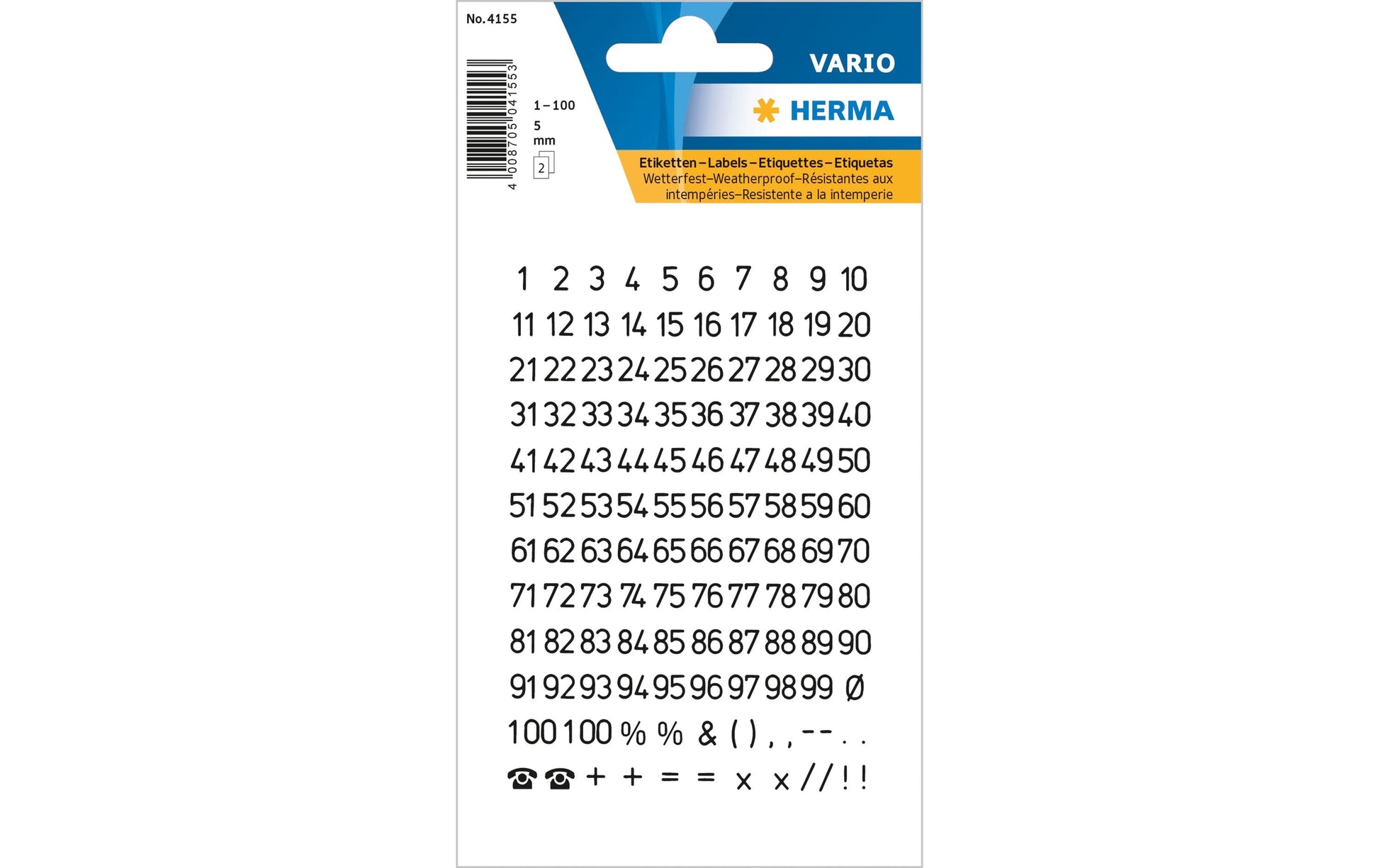 HERMA Vario Buchstaben Aufkleber – Bogen 84 × 120 mm, Höhe 5 mm, Folie, Schwarz – 2 Stk