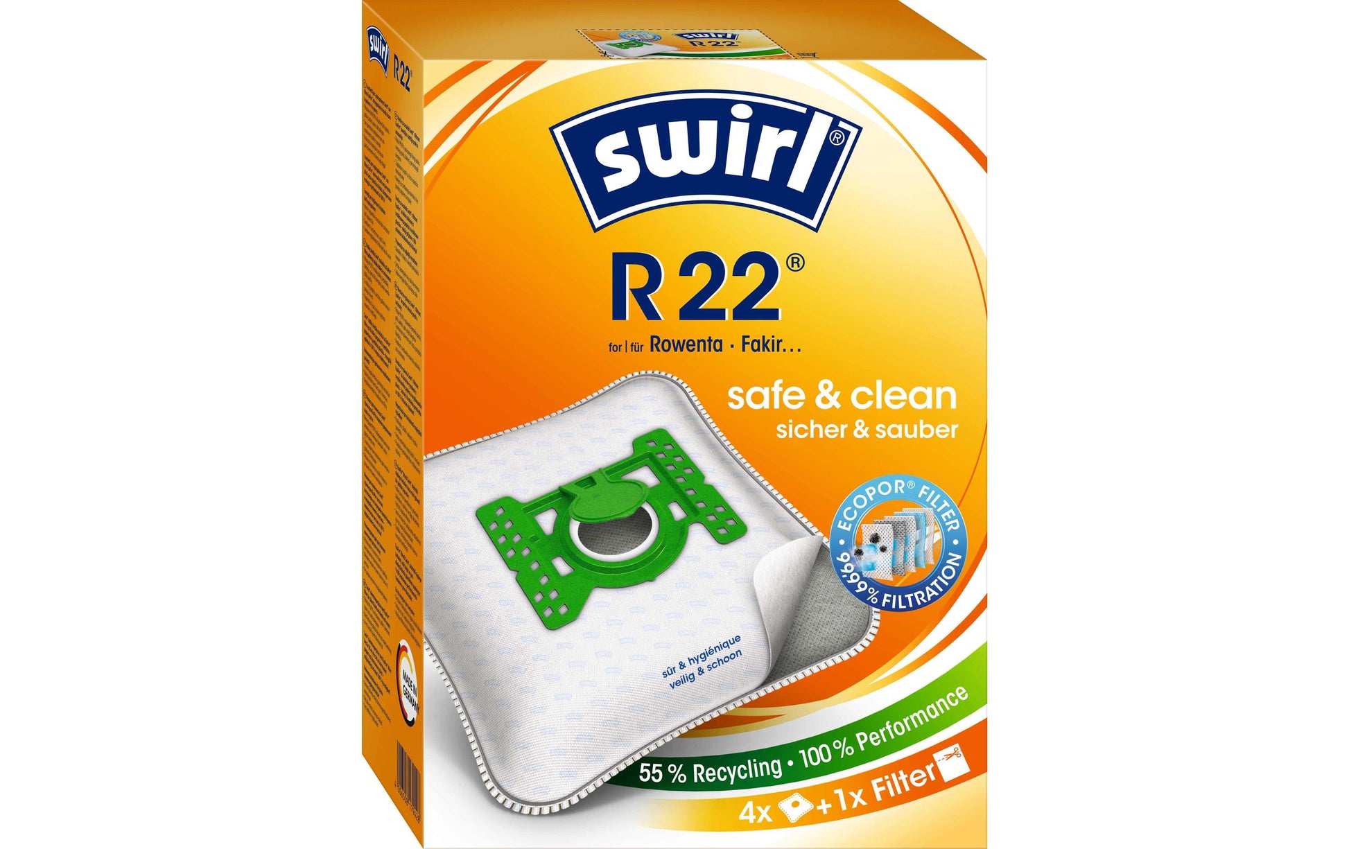 Swirl Staubbeutel R 22 – 4 Stück, für Rowenta, De'Longhi, Kenwood und andere