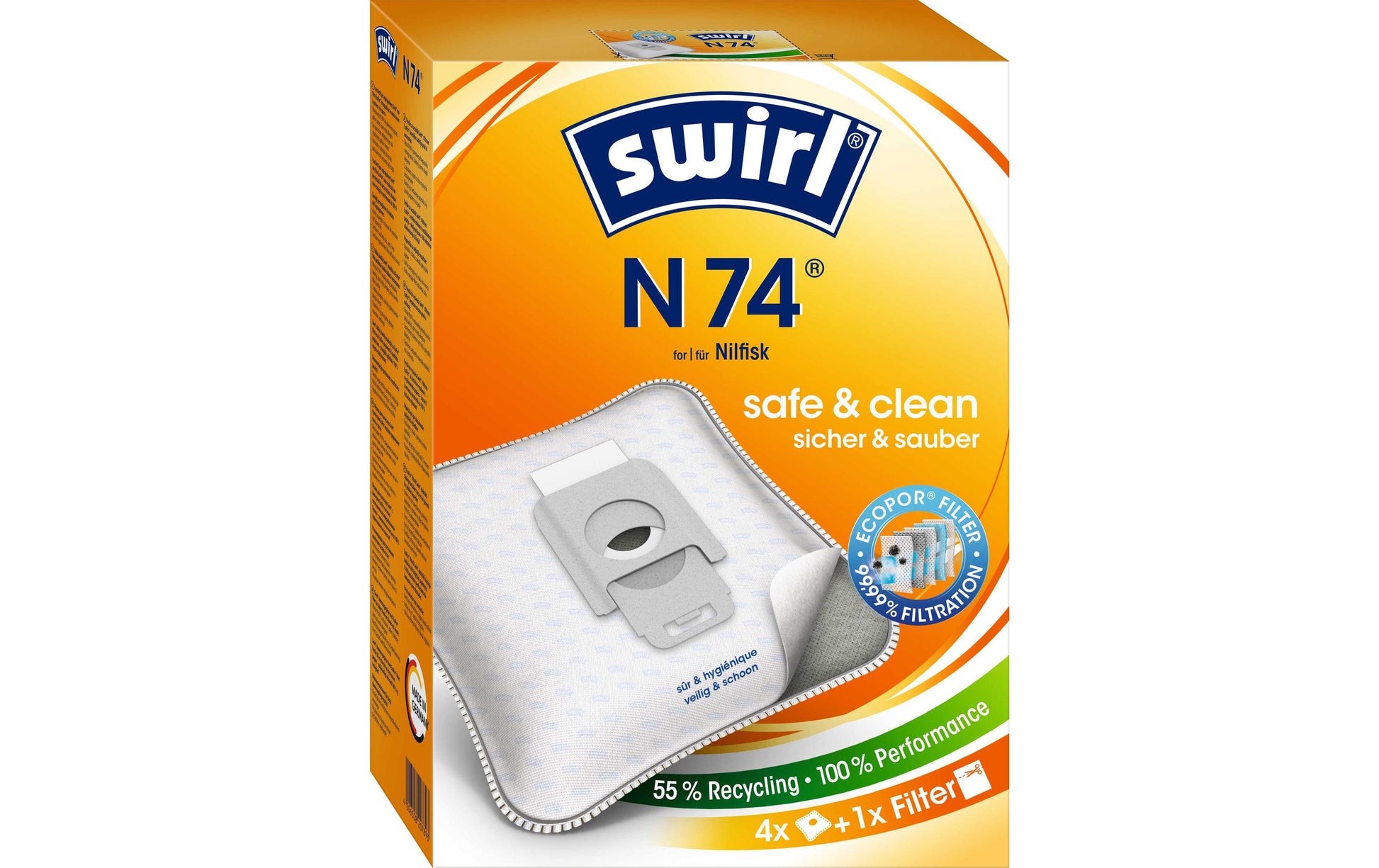 Swirl Staubbeutel N 74 – 4 Stück, für Nilfisk Elite/Power/Select und andere