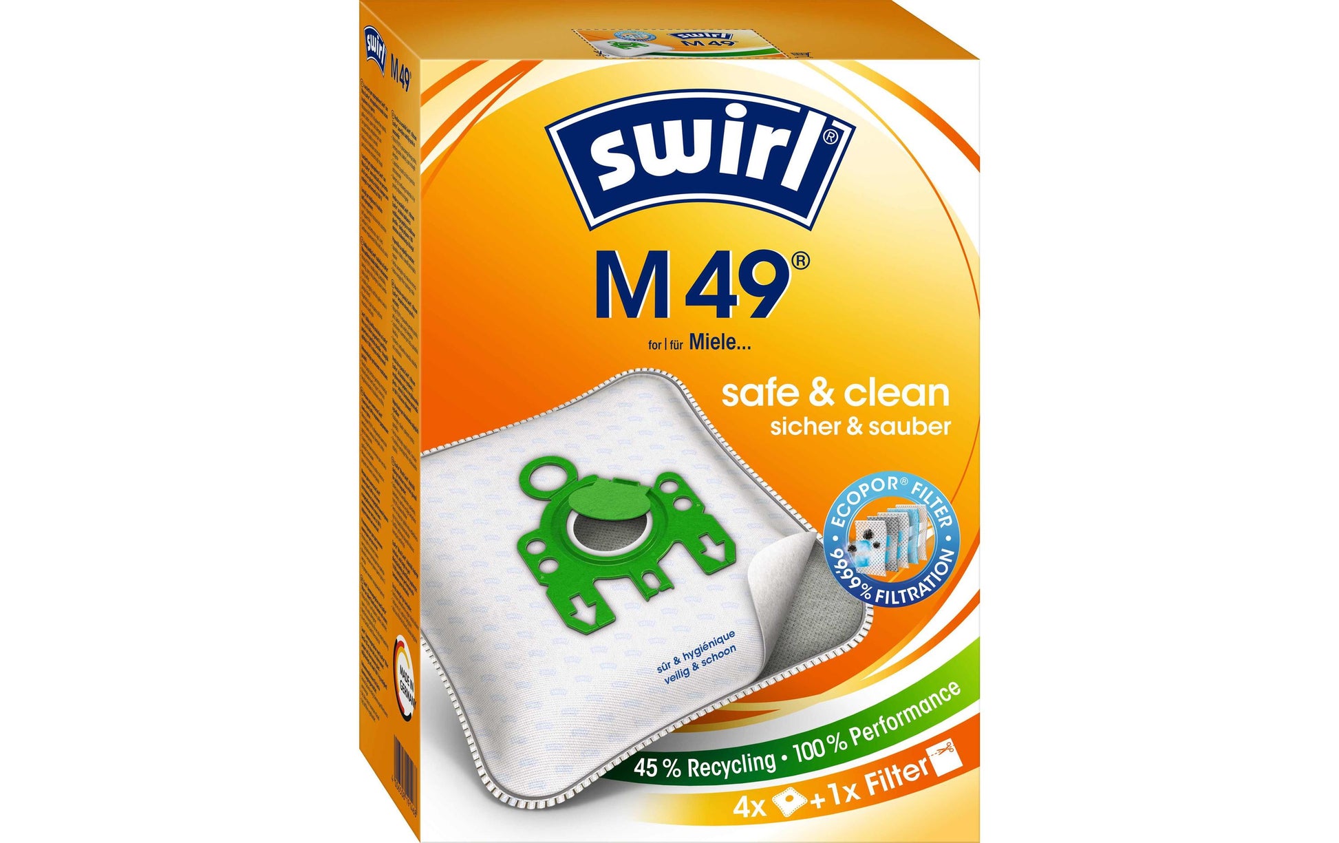 Swirl Staubbeutel M 49 – 4 Stück, für Miele S 227–240/S 269–282 und andere