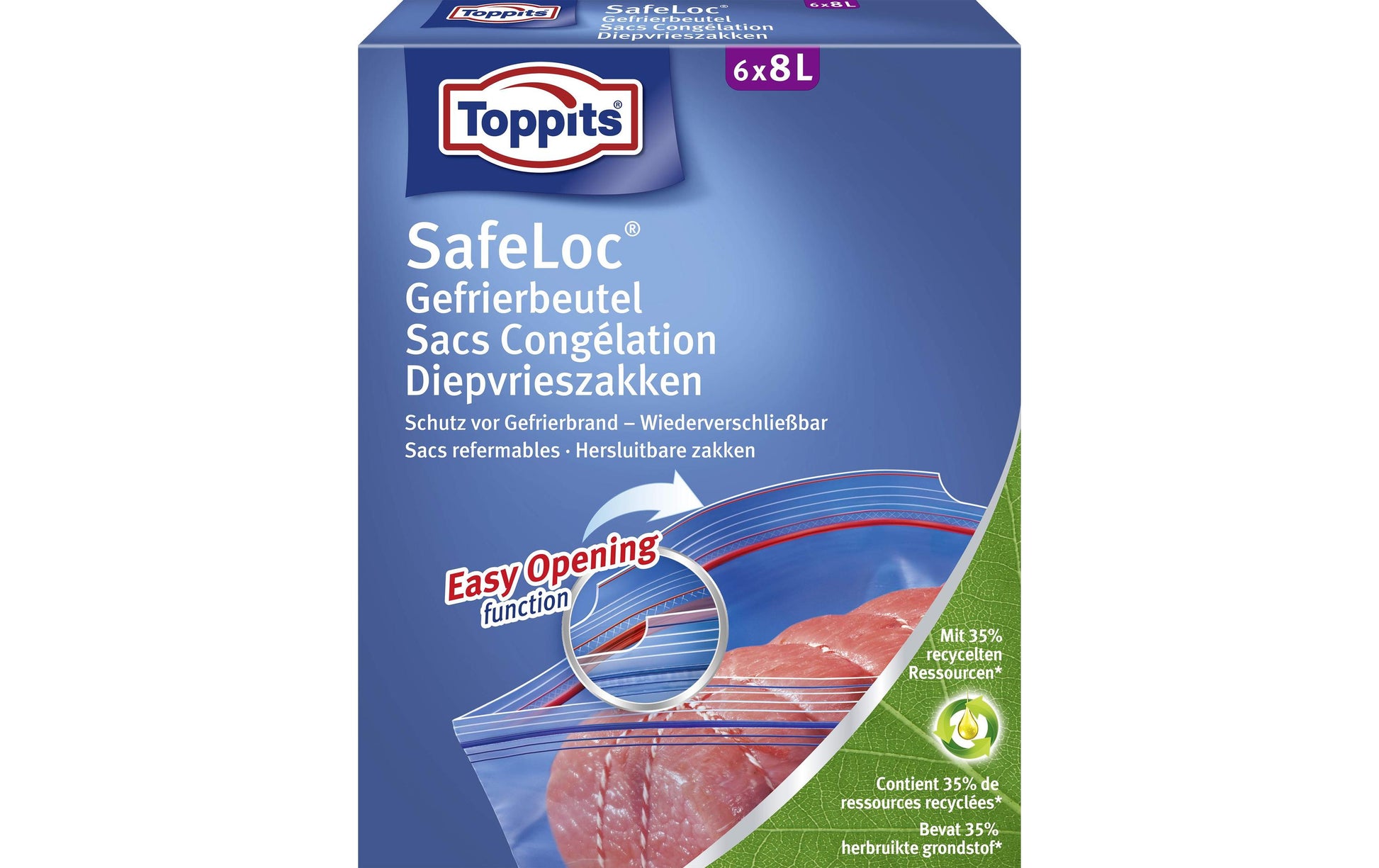 Toppits Gefrierbeutel 8 l, 30 × 38 × 38 cm, Polyethylen (PE), 6 Stk., mit Standboden