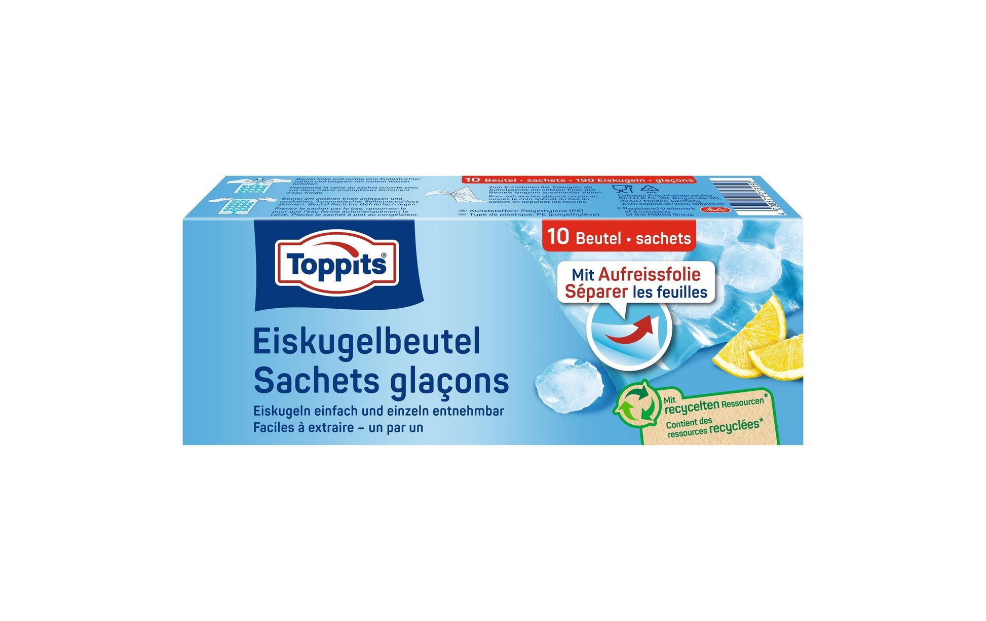 Toppits Eiswürfelbeutel, Kunststoff, rund, transparent/blau