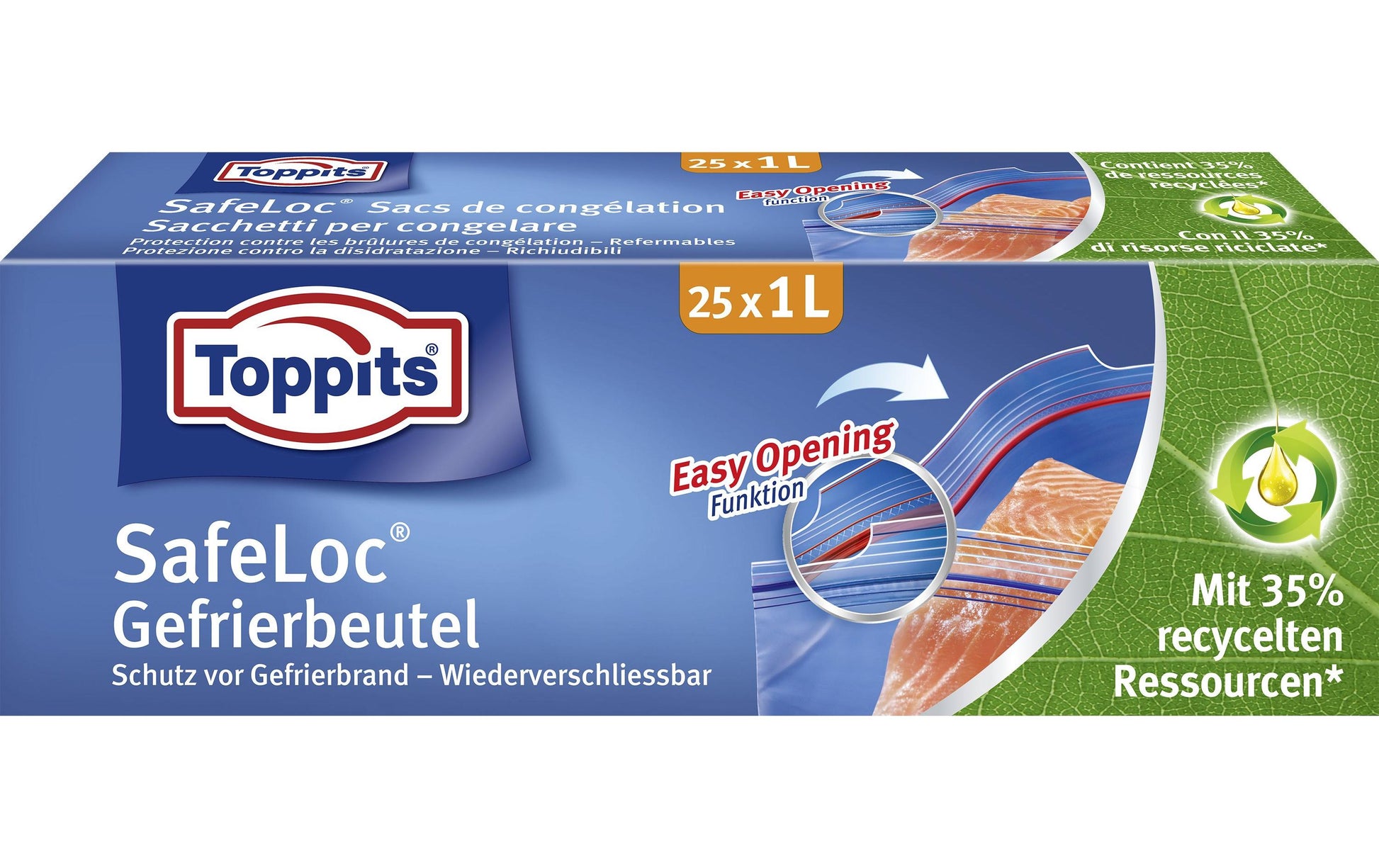 Toppits Gefrierbeutel 1 l, 17 × 17 cm, 25 Stk., Polyethylen (PE), Doppelverschluss, Standboden