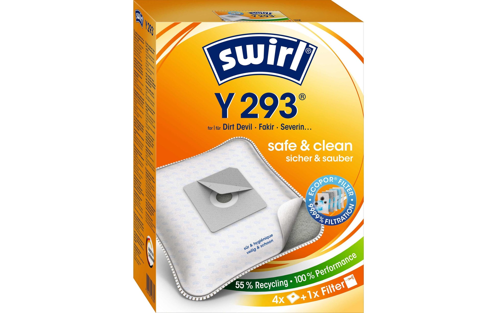 Swirl Staubbeutel Y 293 – 4 Stück, für Dirt Devil, Medion, Nilfisk und andere