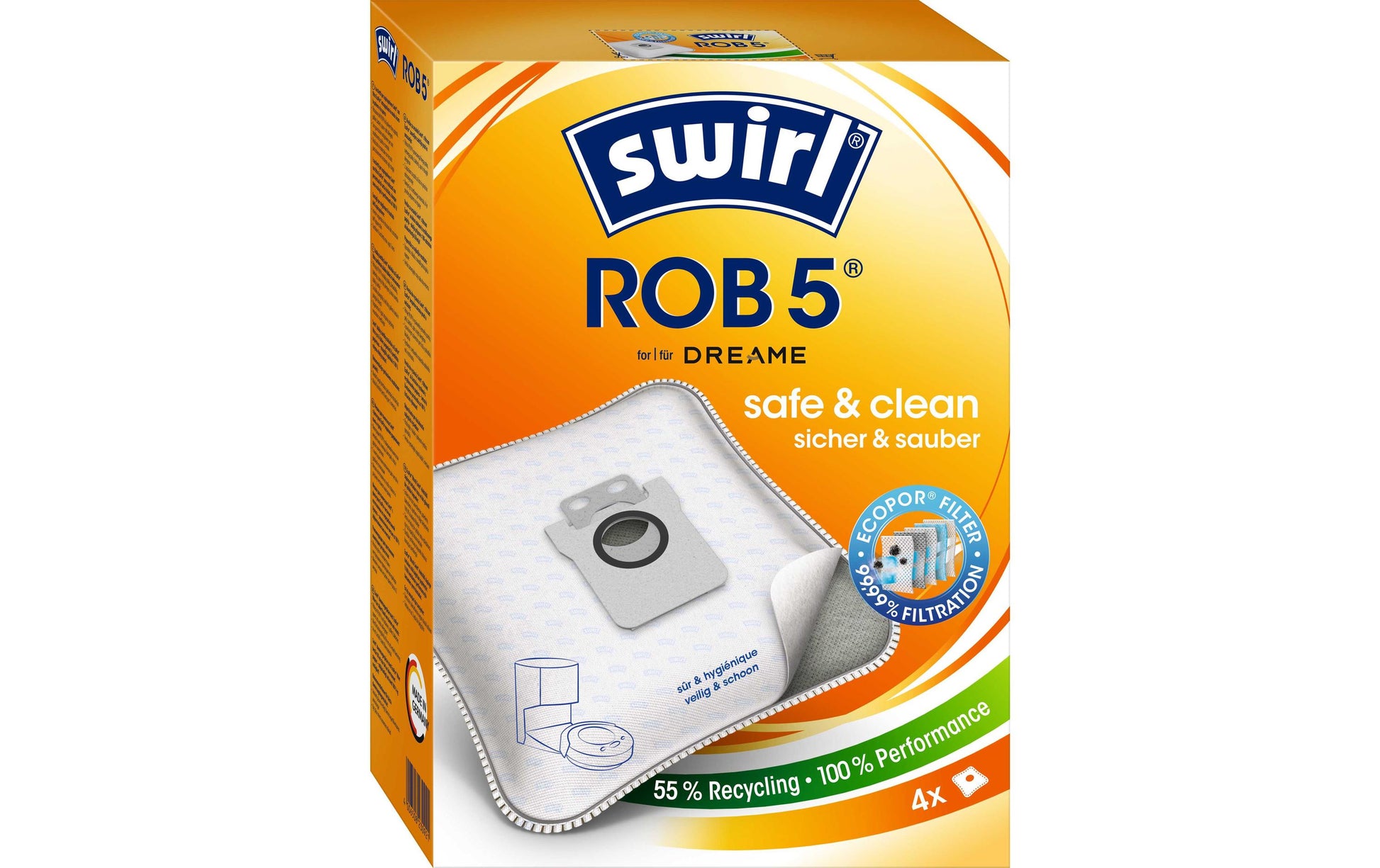 Swirl Staubbeutel ROB 5 EcoPor – 4 Stück, für Dreame L10 Ultra/L10s Ultra/L10s Pro Ultra