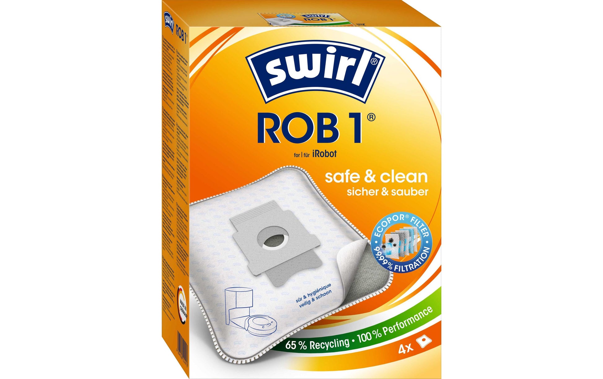 Swirl Staubbeutel ROB 1 – 4 Stück, für iRobot Clean Base, Roomba i1+/i3+/i4+ und andere