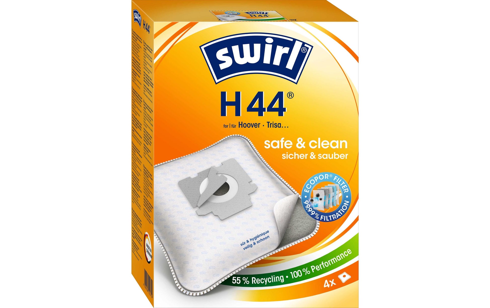 Swirl Staubbeutel MicroPor H44 – 4 Stück, für Hoover Telios Extra und andere