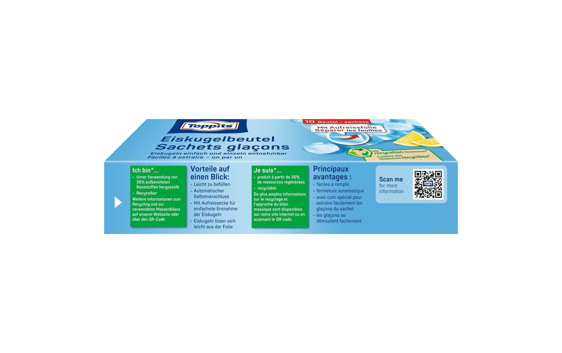 Toppits Eiswürfelbeutel, Kunststoff, rund, transparent/blau