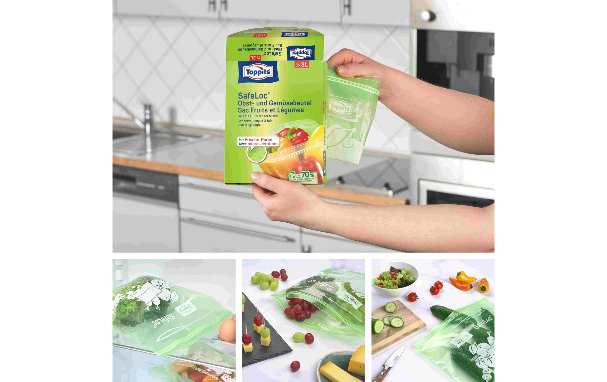 Toppits Obst- und Gemüsebeutel 7 Stk., 3 l, Polyethylen (PE), transparent