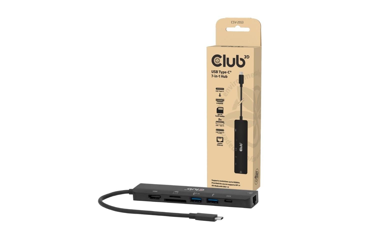 CLUB3D Club 3D CSV-2553 Multiport-Adapter – USB-C, 1× HDMI, 2× USB-A, 100 W PD, GbE, SD/microSD, für Windows/Mac