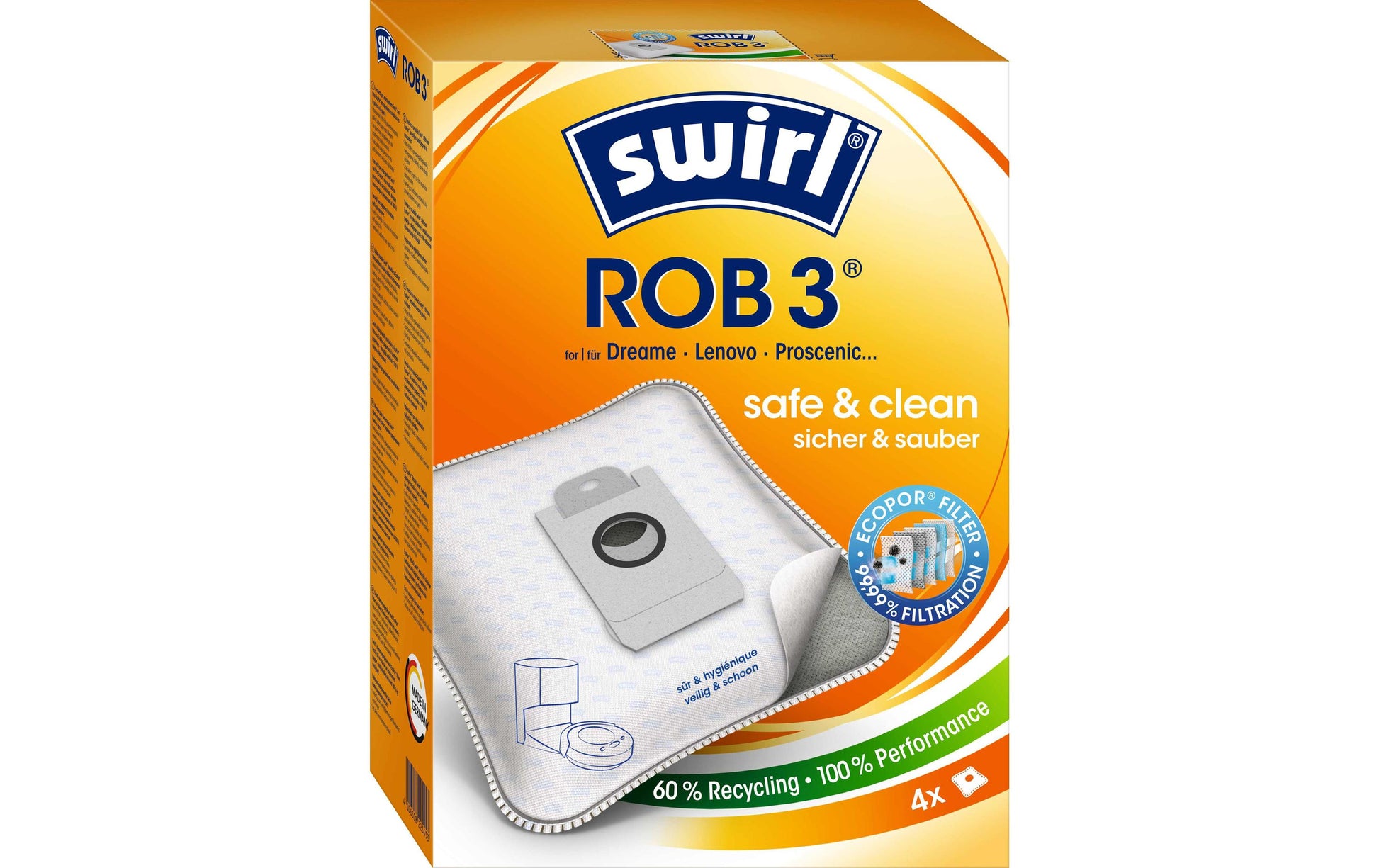 Swirl Staubbeutel ROB 3 – 4 Stück, für Dreame D10 Plus, BOT Z10 Pro, Dreame D9 Plus und andere