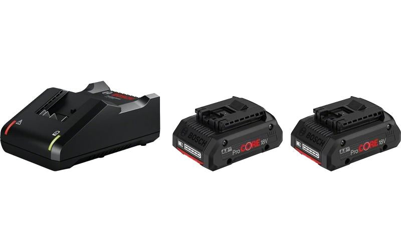 Bosch Professionelles Akku- & Ladegerät-Set 18 V 4,0 Ah – 2 Stk Akkus, 1 Stk Ladegerät – für AMPShare 18 V