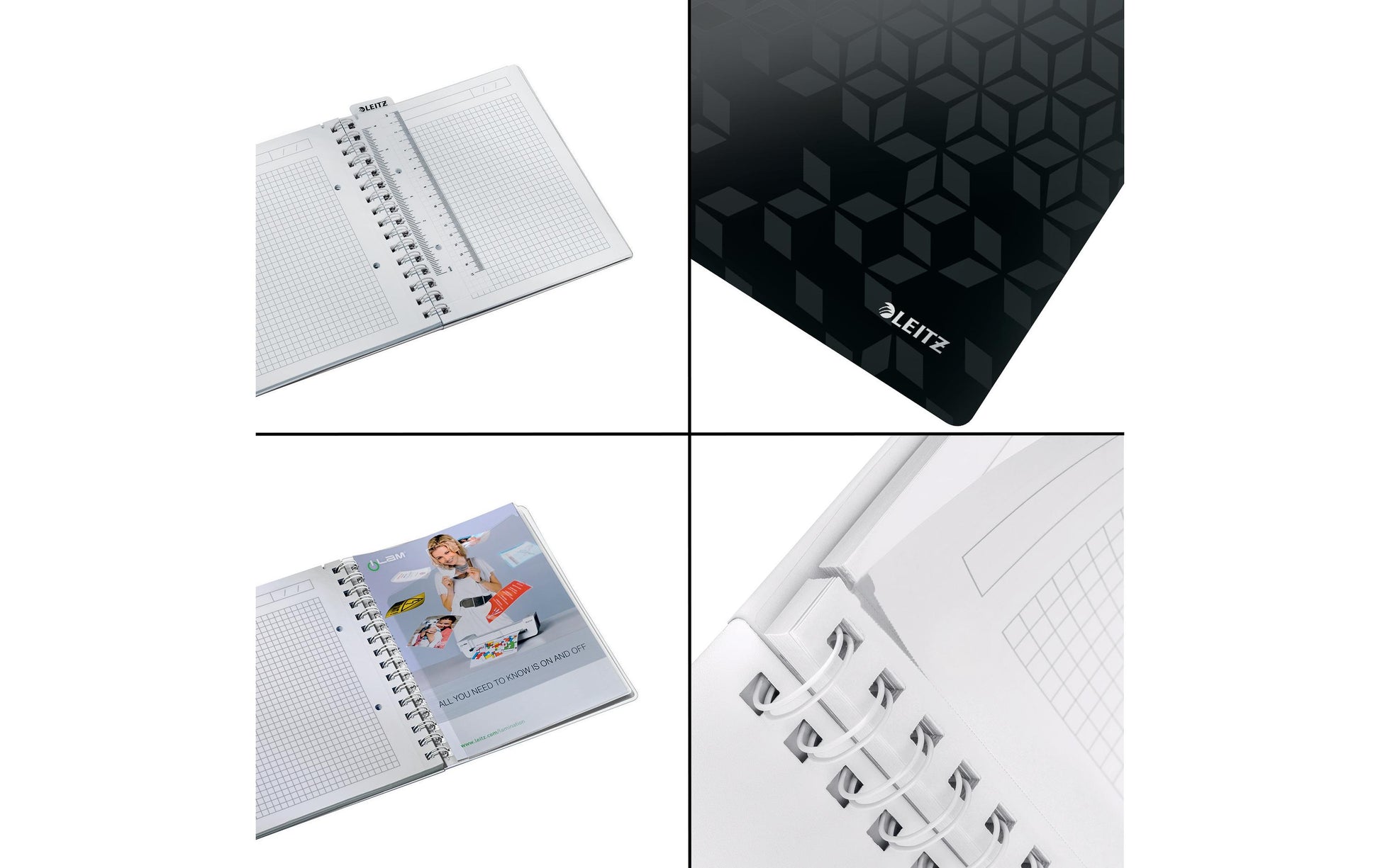 Leitz Collegeblock – A5 – 80 g/m² – Doppelspirale, mikroperforiert, Sichthülle, Stiftschlaufe, schwarz, FSC