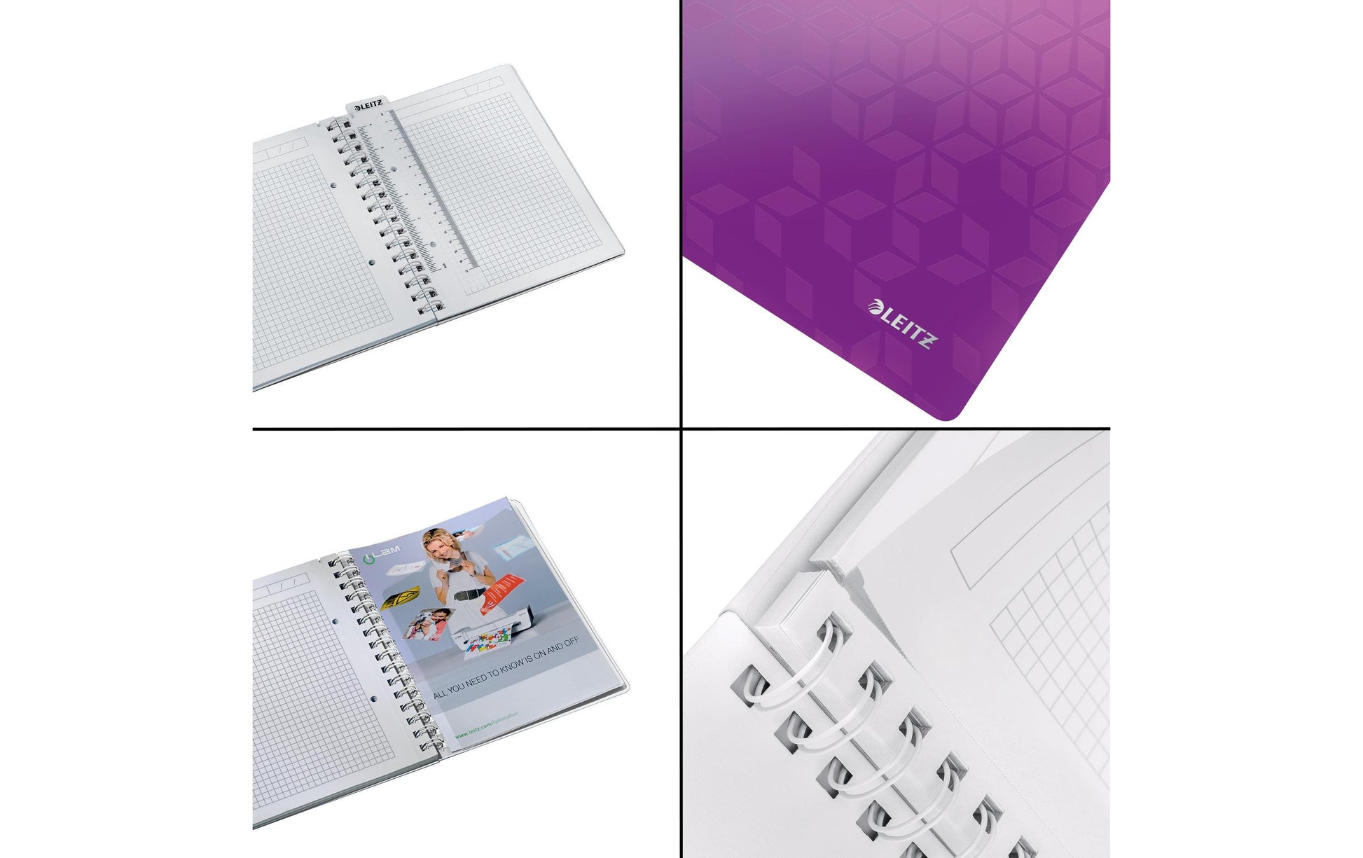 Leitz Collegeblock – A5 – 80 Blatt – 80 g/m² – Doppelspirale, Einstecktasche, Stiftschlaufe – Violett – FSC