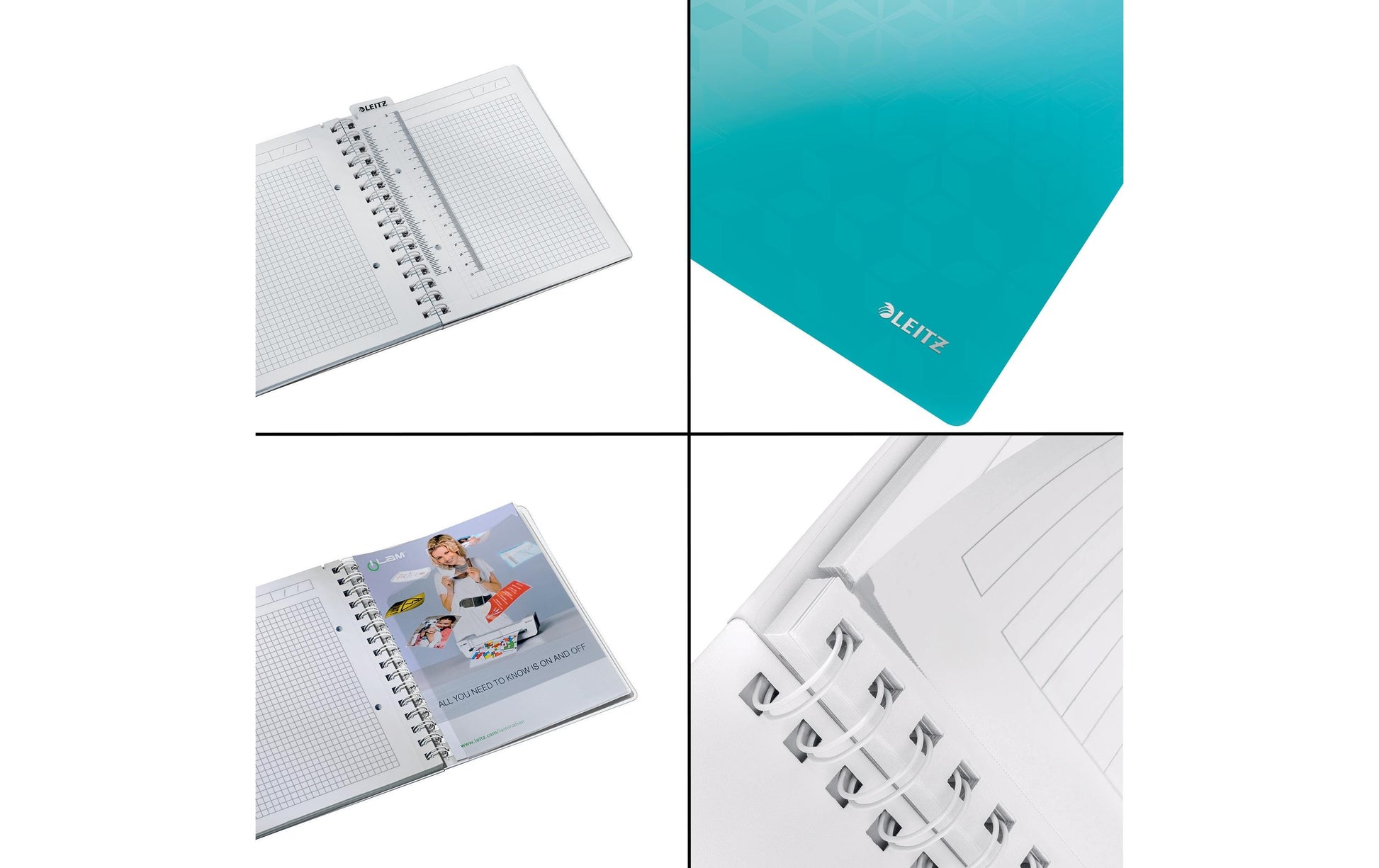 Leitz Collegeblock – A5 – 80 Blatt – 80 g/m² – Doppelspirale, Stiftschlaufe, Einstecktasche, Türkis, FSC