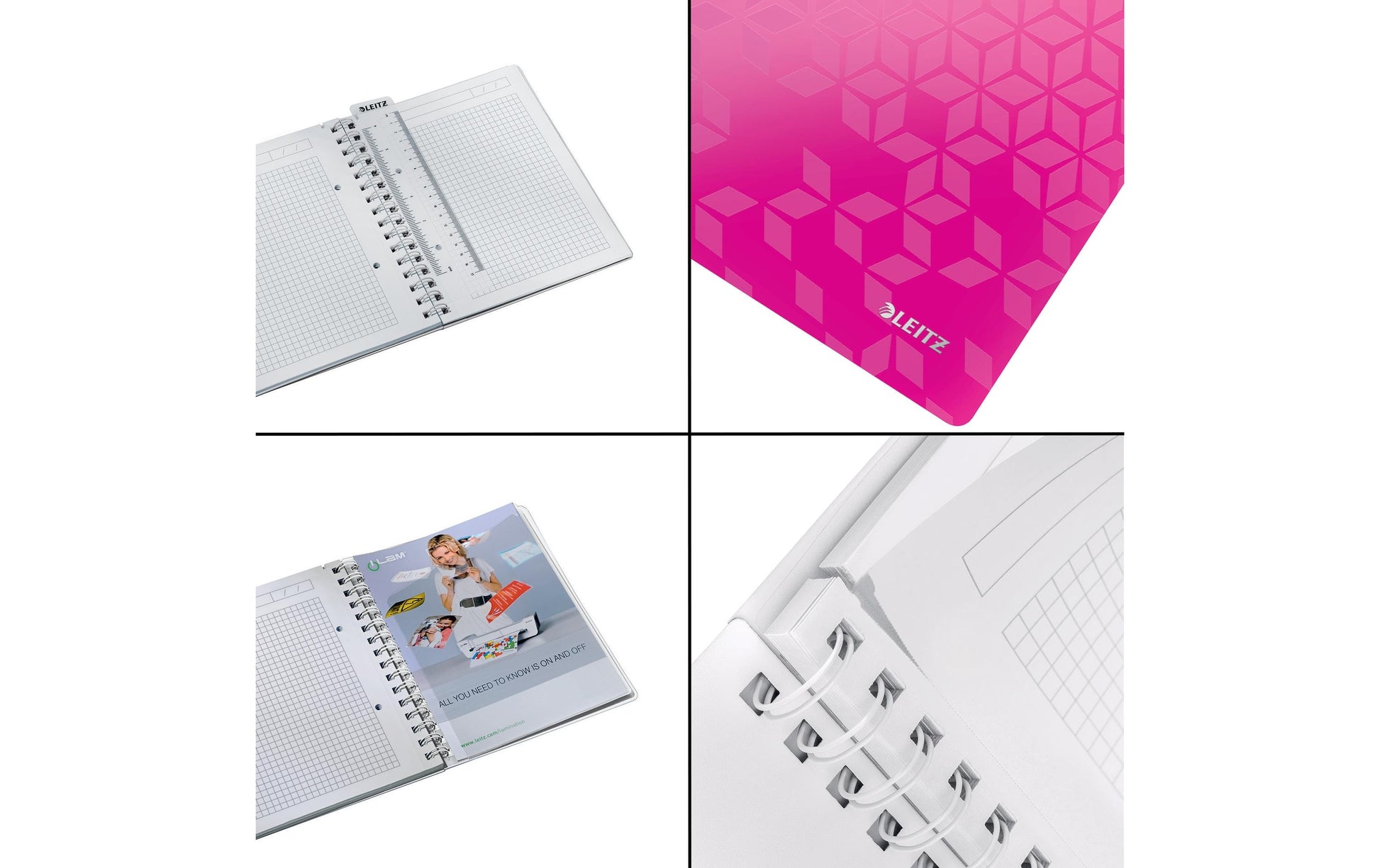 Leitz Collegeblock – A5 – kariert – 80 Blatt – 80 g/m² – Doppelspirale, Stiftschlaufe, Sichthülle, pink, FSC