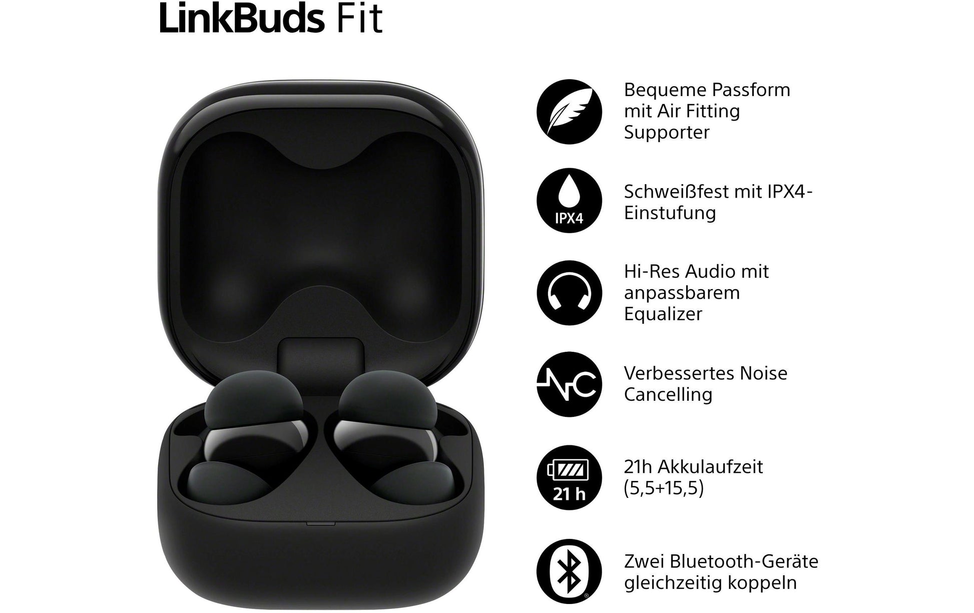 Sony LinkBuds Fit WF-LS910 – True Wireless In-Ear Kopfhörer – Bluetooth 5.3, ANC – Schwarz – bis 8 h