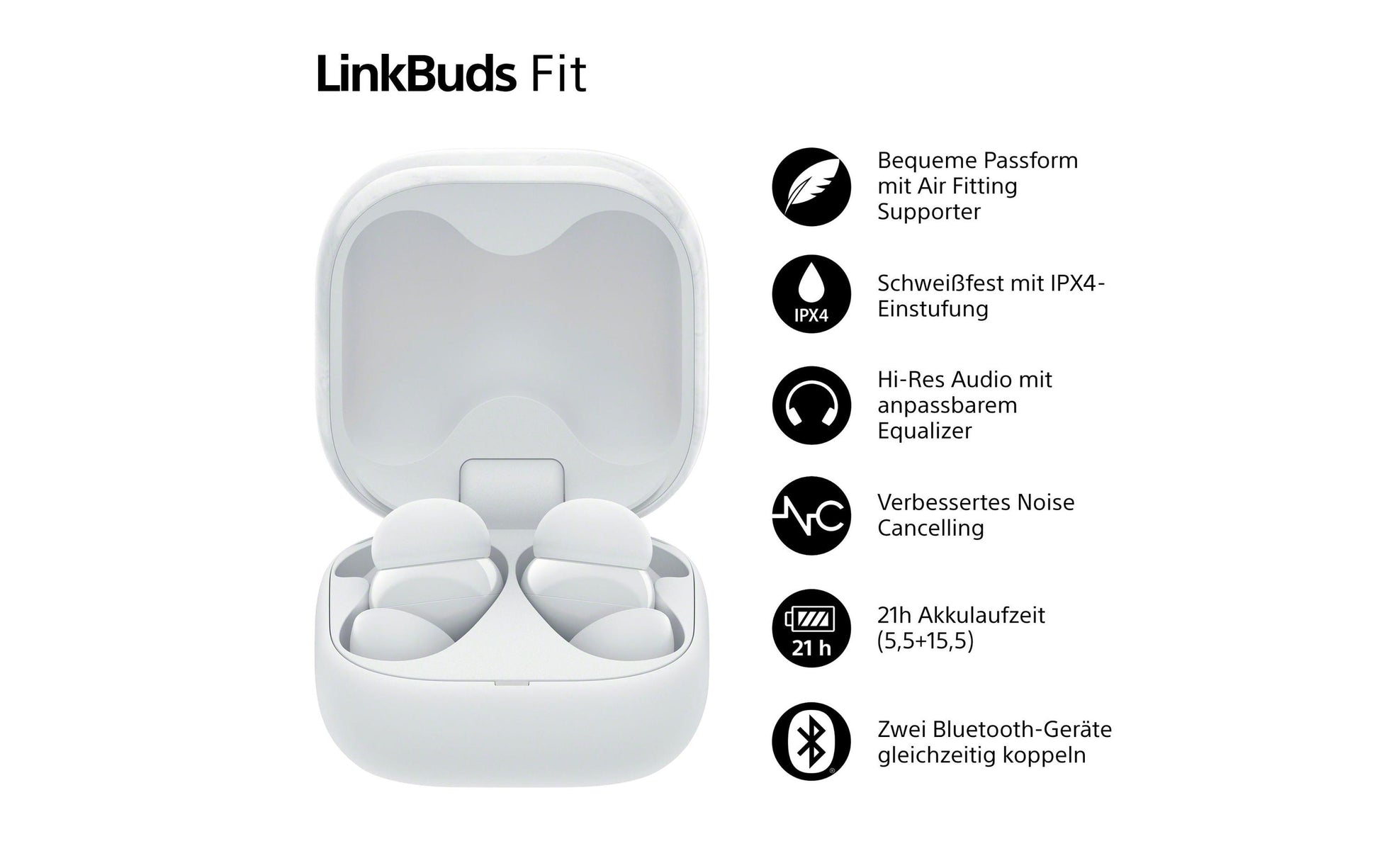Sony LinkBuds Fit WF-LS910 TWS In-Ear – ANC, mit Ladecase, Weiss, BT 5.3