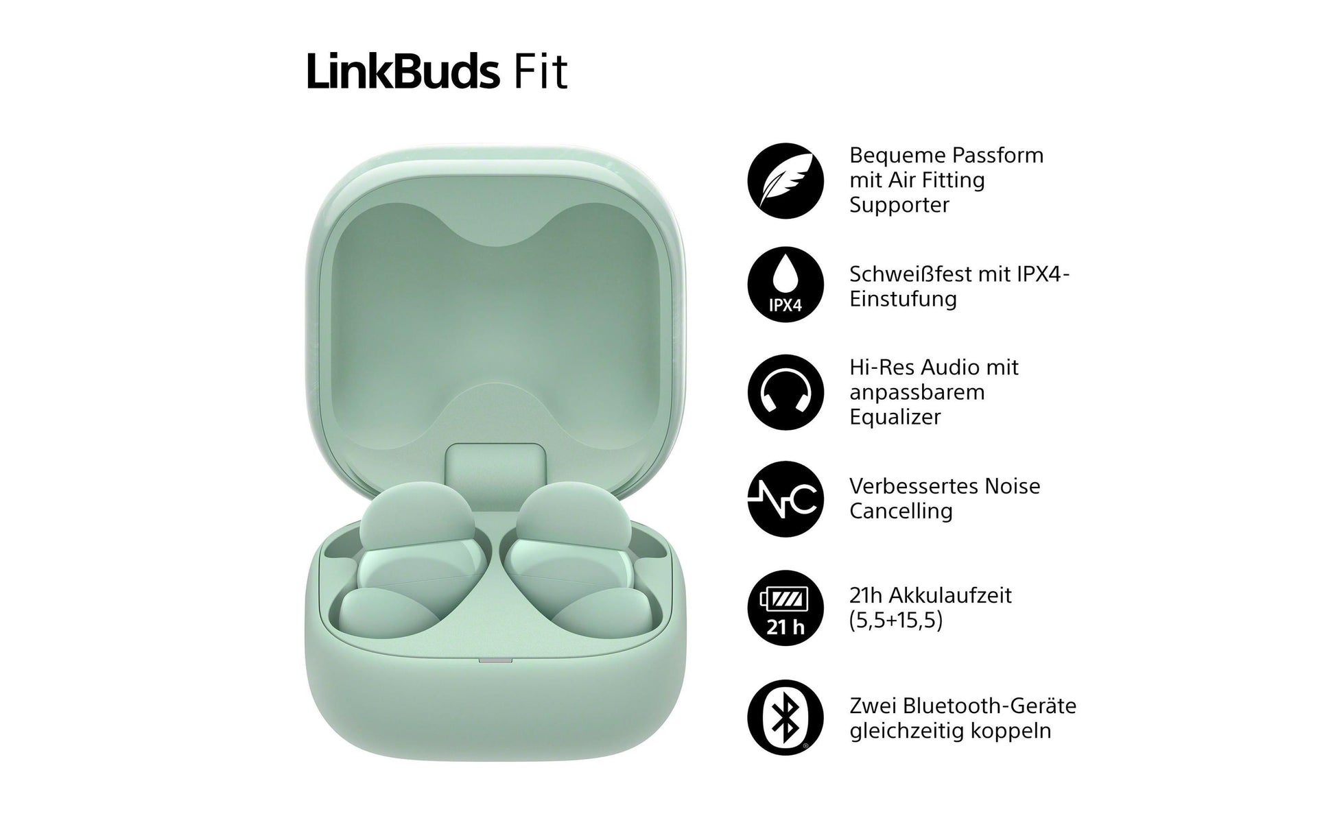 Sony LinkBuds Fit WF-LS910 TWS In-Ear – ANC, mit Ladecase, Grün, BT 5.3