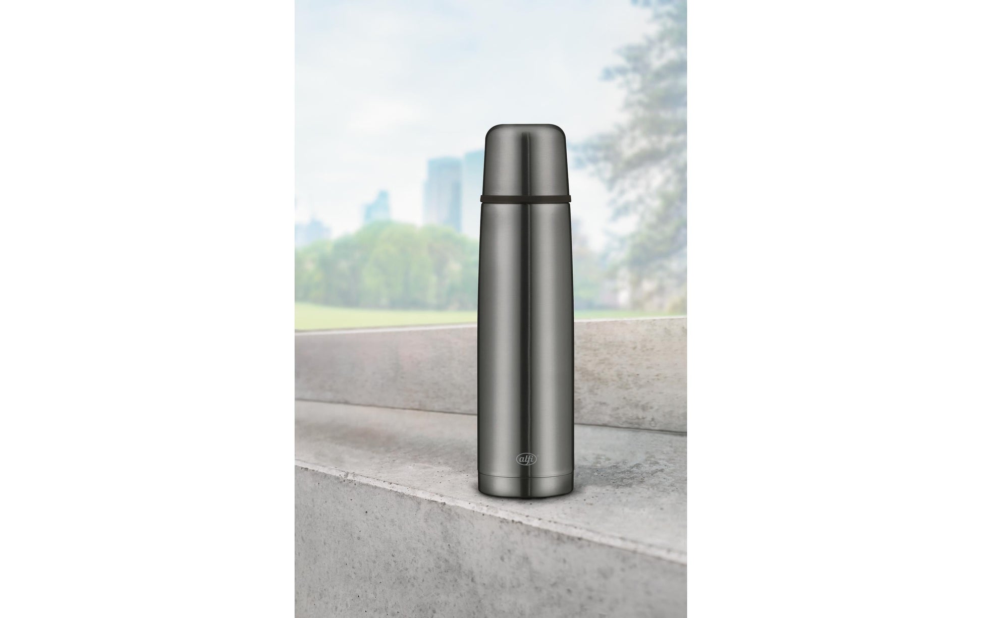 Alfi iso Therm Perf. Isolierflasche 1 l – doppelwandig, Edelstahl, Dunkelgrau