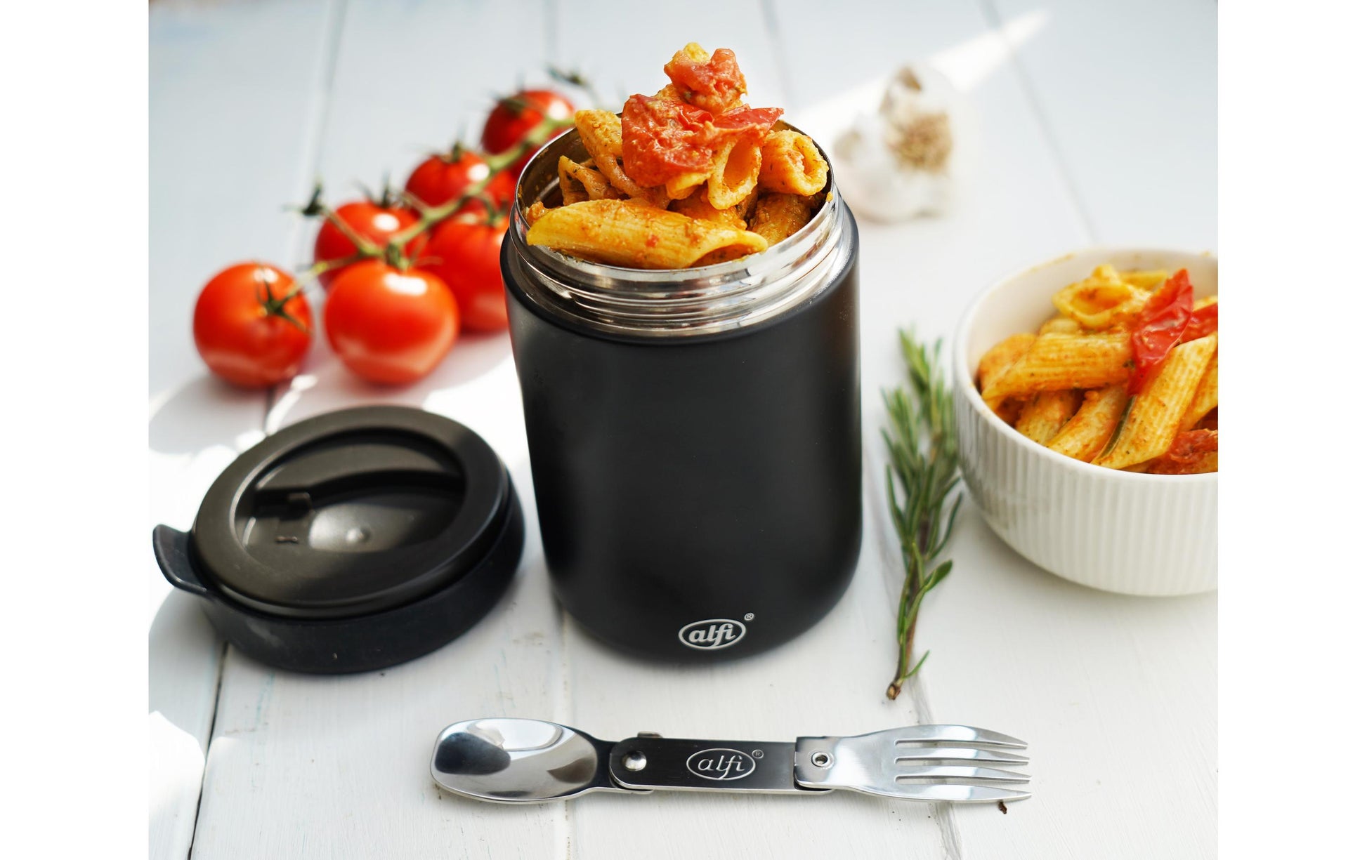 Alfi Thermobox – 350 ml, 8,8 × 8,8 × 13,3 cm, Edelstahl, Schwarz matt, mit Schwenkverschluss, auslaufsicher