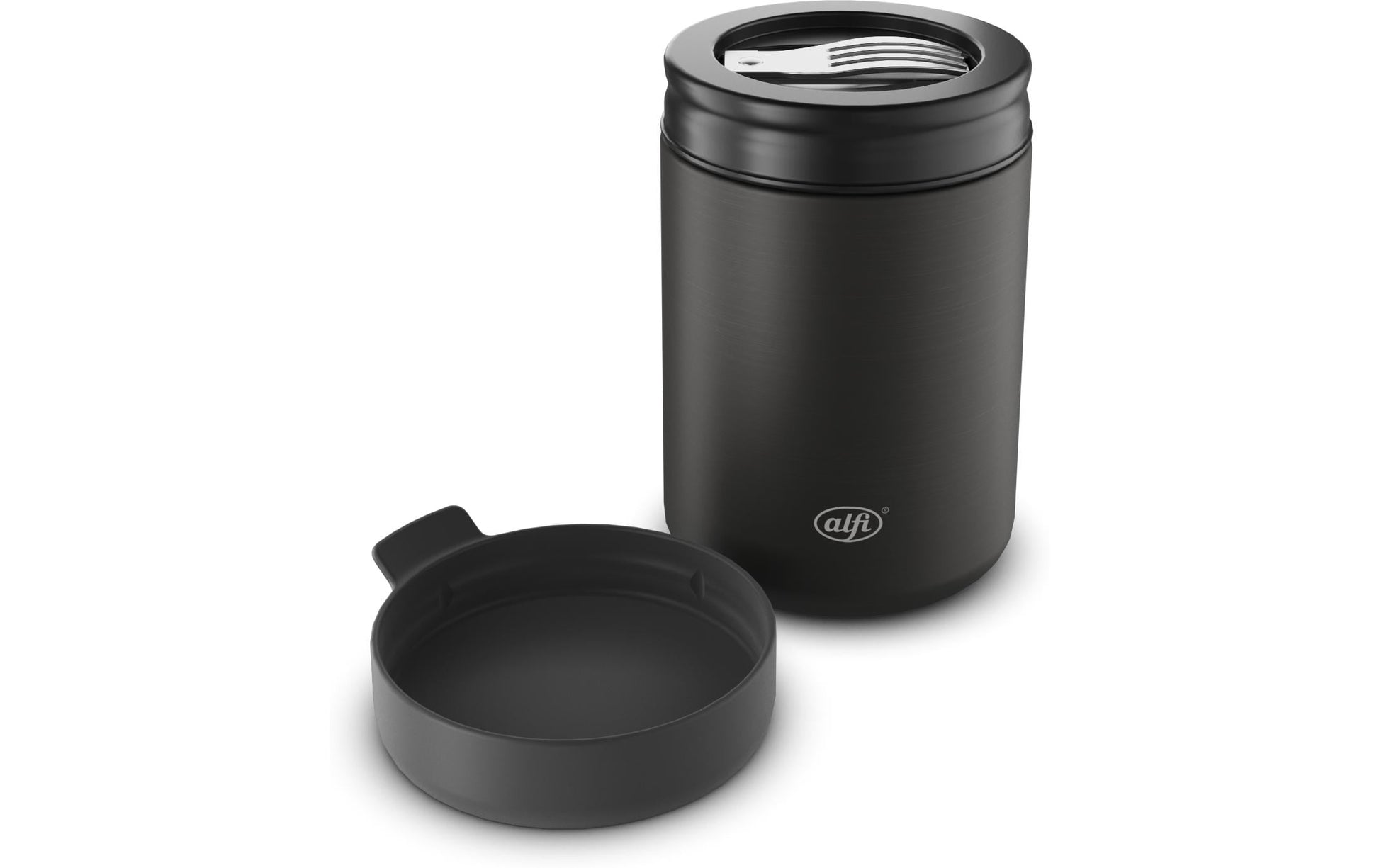 Alfi Thermobox – 350 ml, 8,8 × 8,8 × 13,3 cm, Edelstahl, Schwarz matt, mit Schwenkverschluss, auslaufsicher