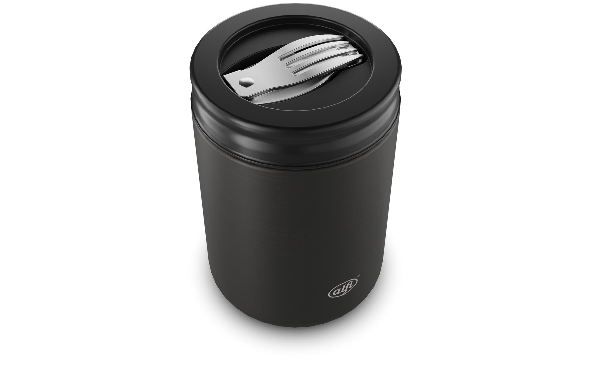 Alfi Thermobox – 350 ml, 8,8 × 8,8 × 13,3 cm, Edelstahl, Schwarz matt, mit Schwenkverschluss, auslaufsicher